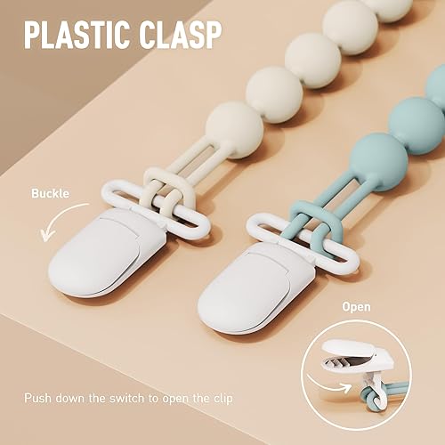 Miniatura 4 de Cuddle Campus Soporte de clip de silicona para chupete con diseño de una pieza, paquete de 5 clips suaves y flexibles para bebé niño y niña, juego 1