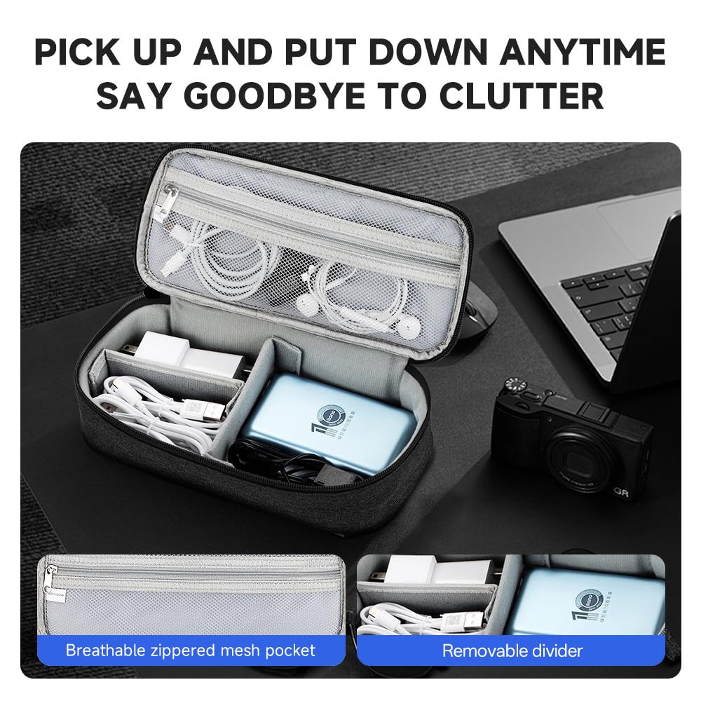 Teskyer Travel Tech - Bolsa organizadora de cables portátil, accesorios electrónicos, estuche organizador de viaje para cargador de cable, auriculares, banco de energía, disco duro, Black, 25 x 12 x