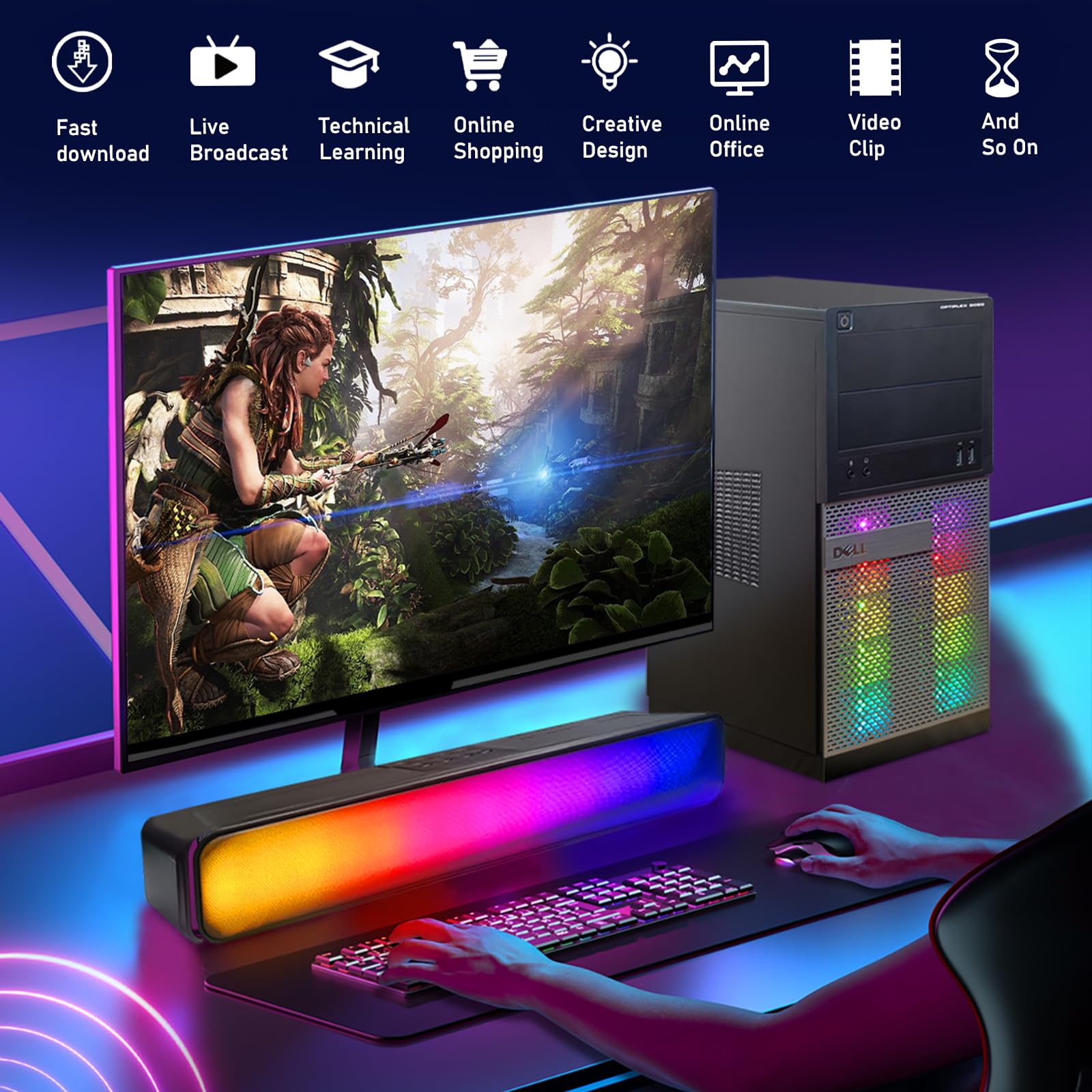 DELL - Ordenador de sobremesa RGB Gaming PC, Intel Quad Core I7