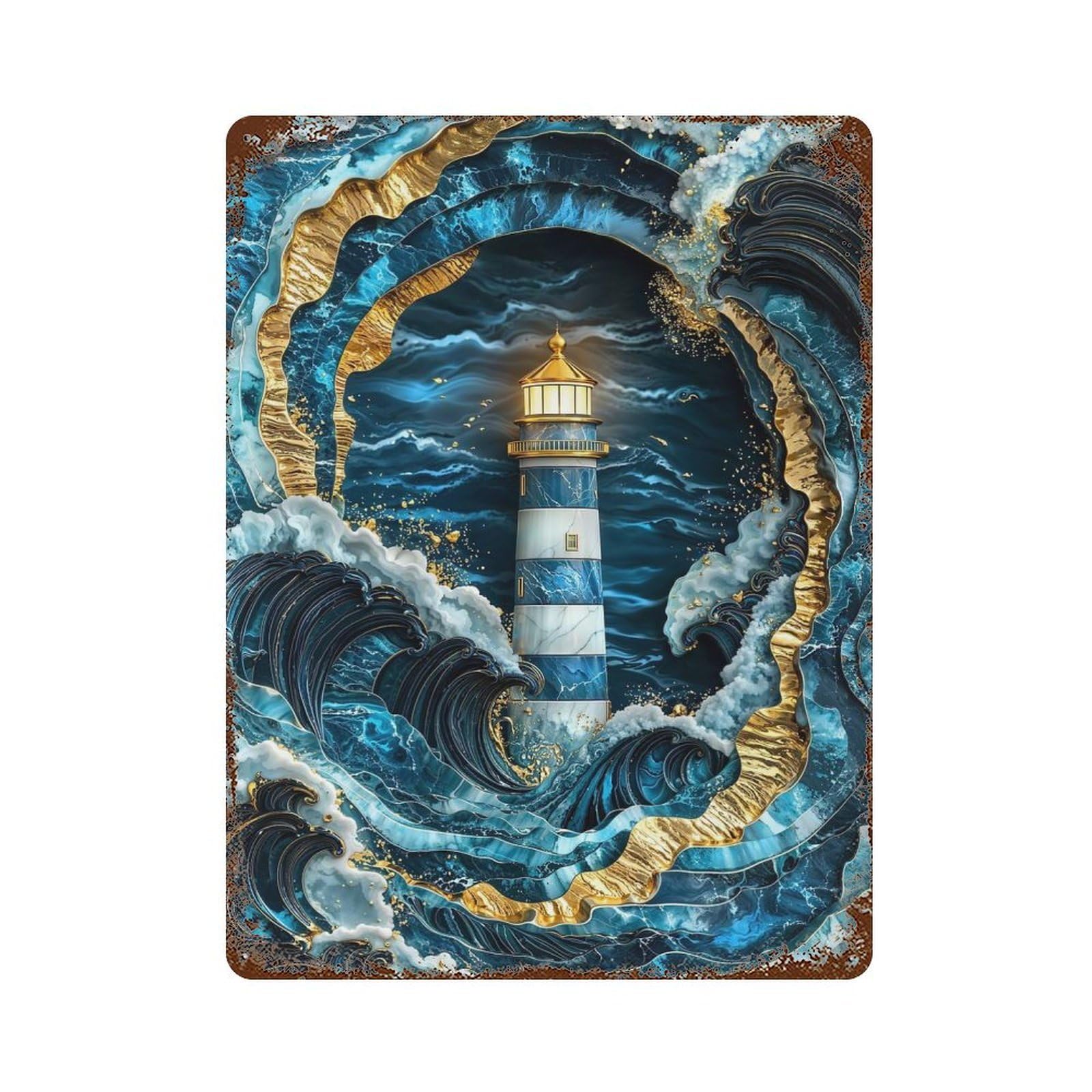 Garage Style Beacon in The Storm Kintsugi Art Rust Effect Tin Sign 15.7"x11.8", Vintage Wall Decor for Bar And Workshop