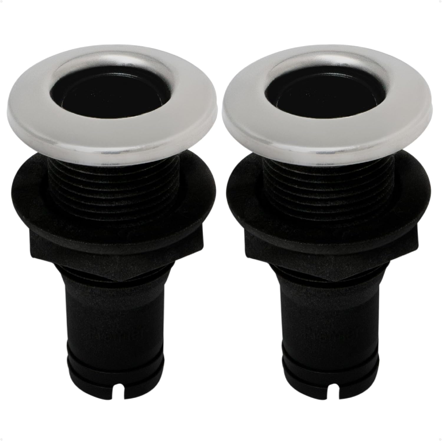Five Oceans Thru Hull Fittings for Boats - Black Thru Hull Fitting with Stainless Steel Head, UV Resistant Nylon Through Hull Fitting for Scupper, Bilge, Sink Drain - Multiple Sizes