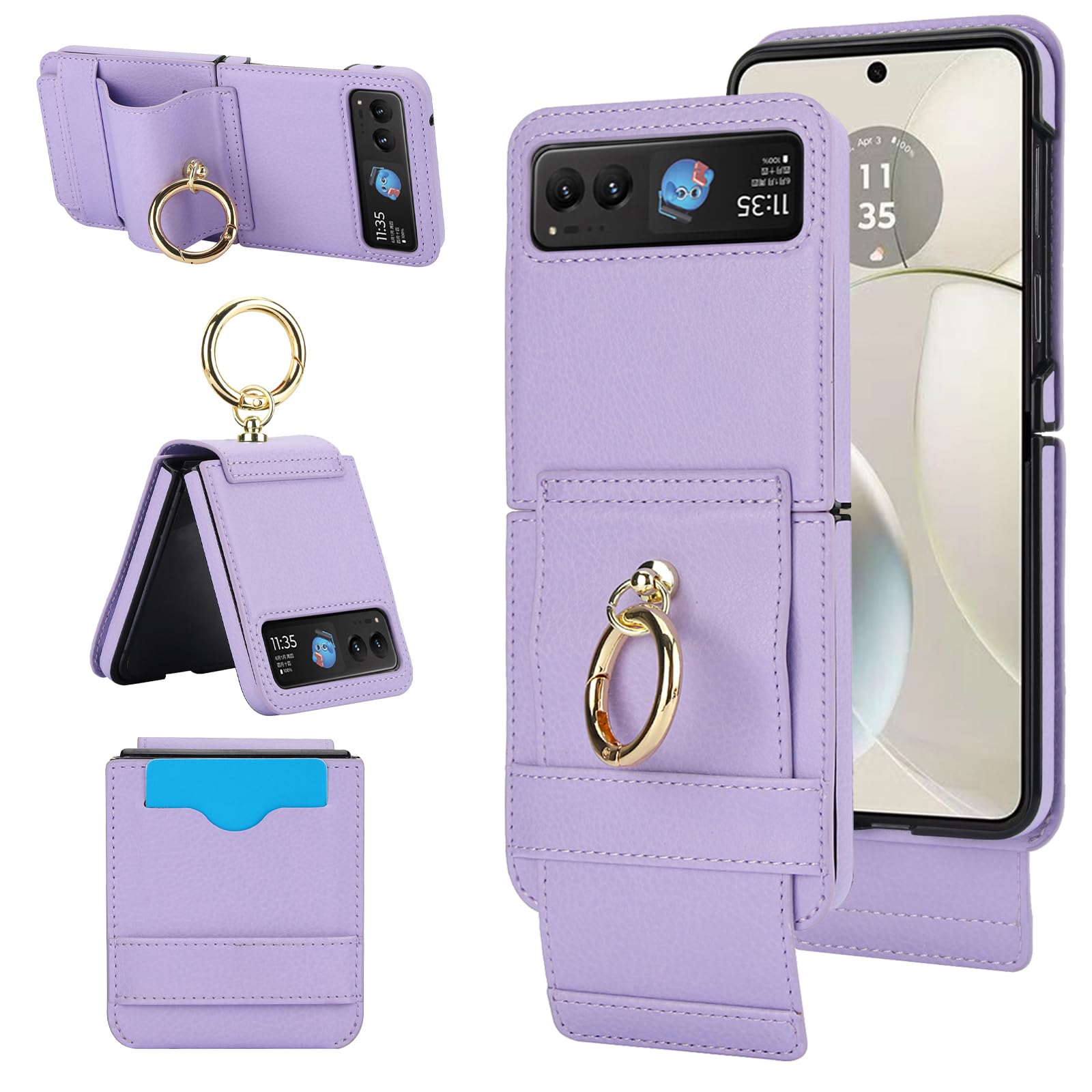 Asuwish Phone Case for Motorola Razr 40/Moto Razr 2023 RFID Blocking Wallet Cell Cover with Credit Card Holder Slot Stand PU Faux Leather XT2323-6