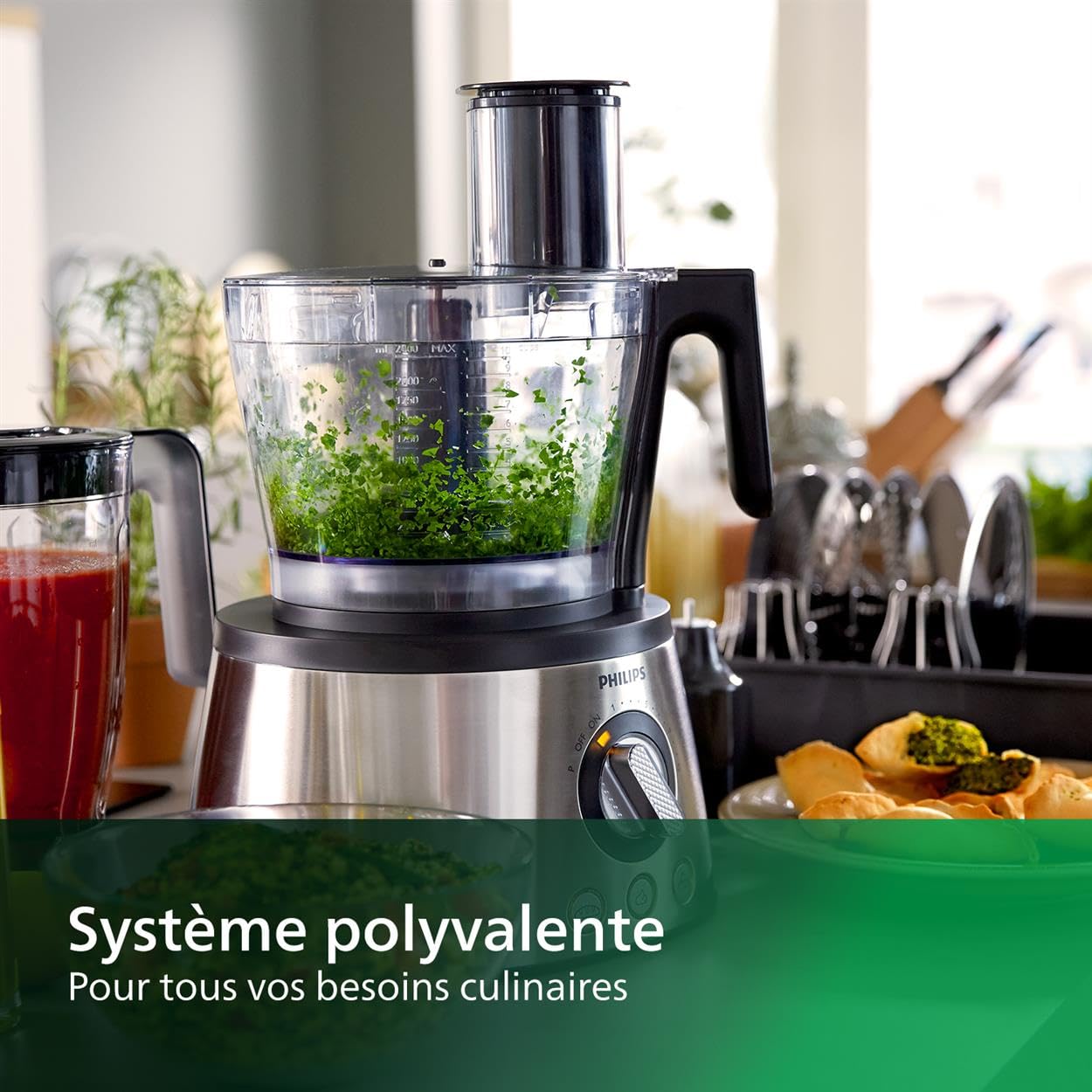 Philips Série 7000 Robot de cuisine multifonction 6-en-1 – Technologie PowerChop – Accessoires métalliques – Bol 3,4 L et Blender 2,2 L (HR7778/00)