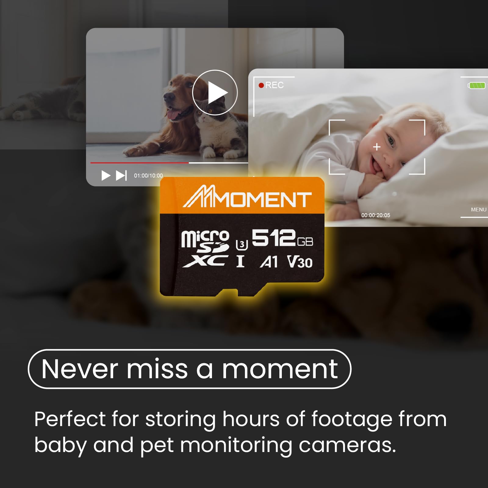 MMOMENT Carte micro SDXC 512 Go, A1, V30, UHS-I, U3, compatible classe 10, vitesse de lecture jusqu'à 95 Mo/s, vitesse d'écriture jusqu'à 70 Mo/s, adaptateur SD inclus