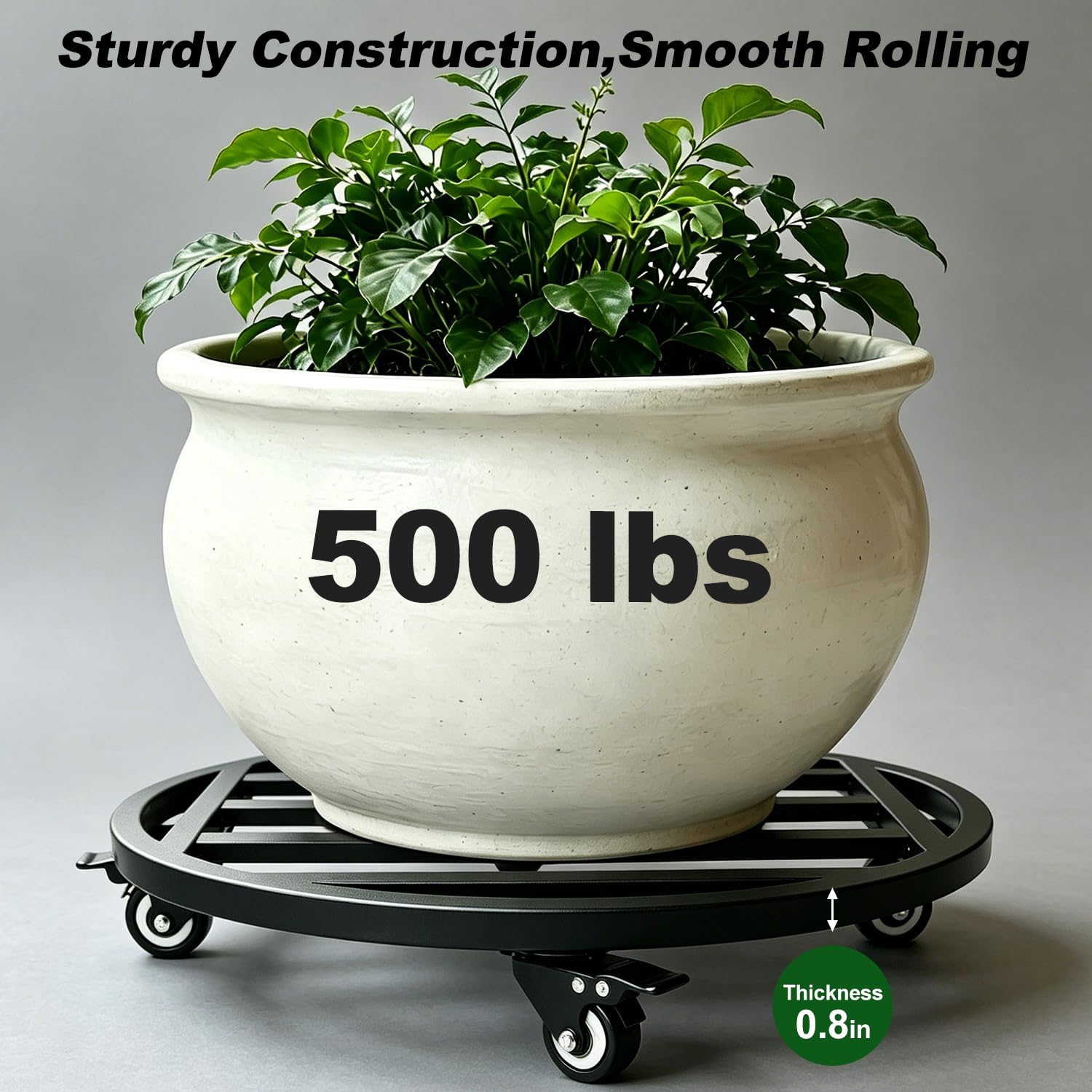 Chariot rond à roulettes robuste de 45,7 cm pour plantes - 226,8 kg - Utilisation intérieure et extérieure - Chariot roulant avec roulettes industrielles - Plateau noir pour grands pots de