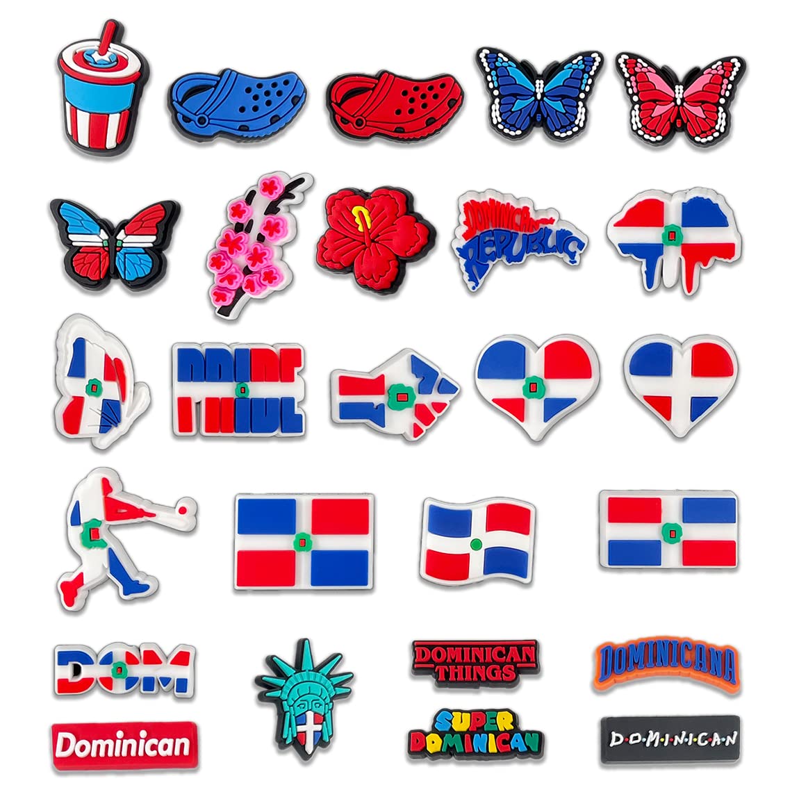 Dominican Croc Charm 26Pcs Dominican Republic Charms for Croc Clog Shoes Sandals Wristband Bracelets Decoration Croc Charms, Dominican Croc Charm for Men Women Adult Party Favor