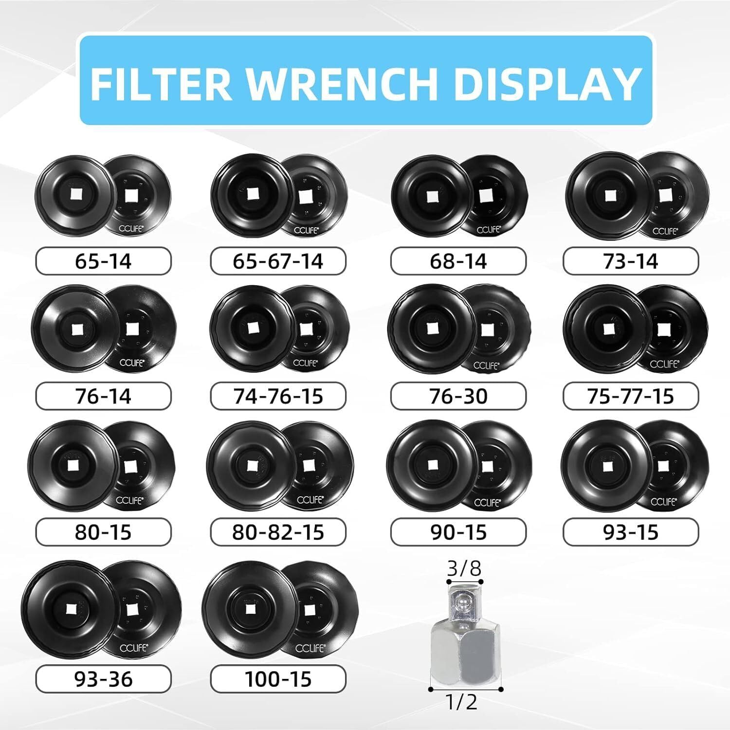 16 pezzi chiave a bussola per filtro olio a tazza, set di rimozione, set di chiavi per filtro olio per auto, set di chiavi a bussola per filtro olio da 3/8", set di chiavi a bussola per filtro olio