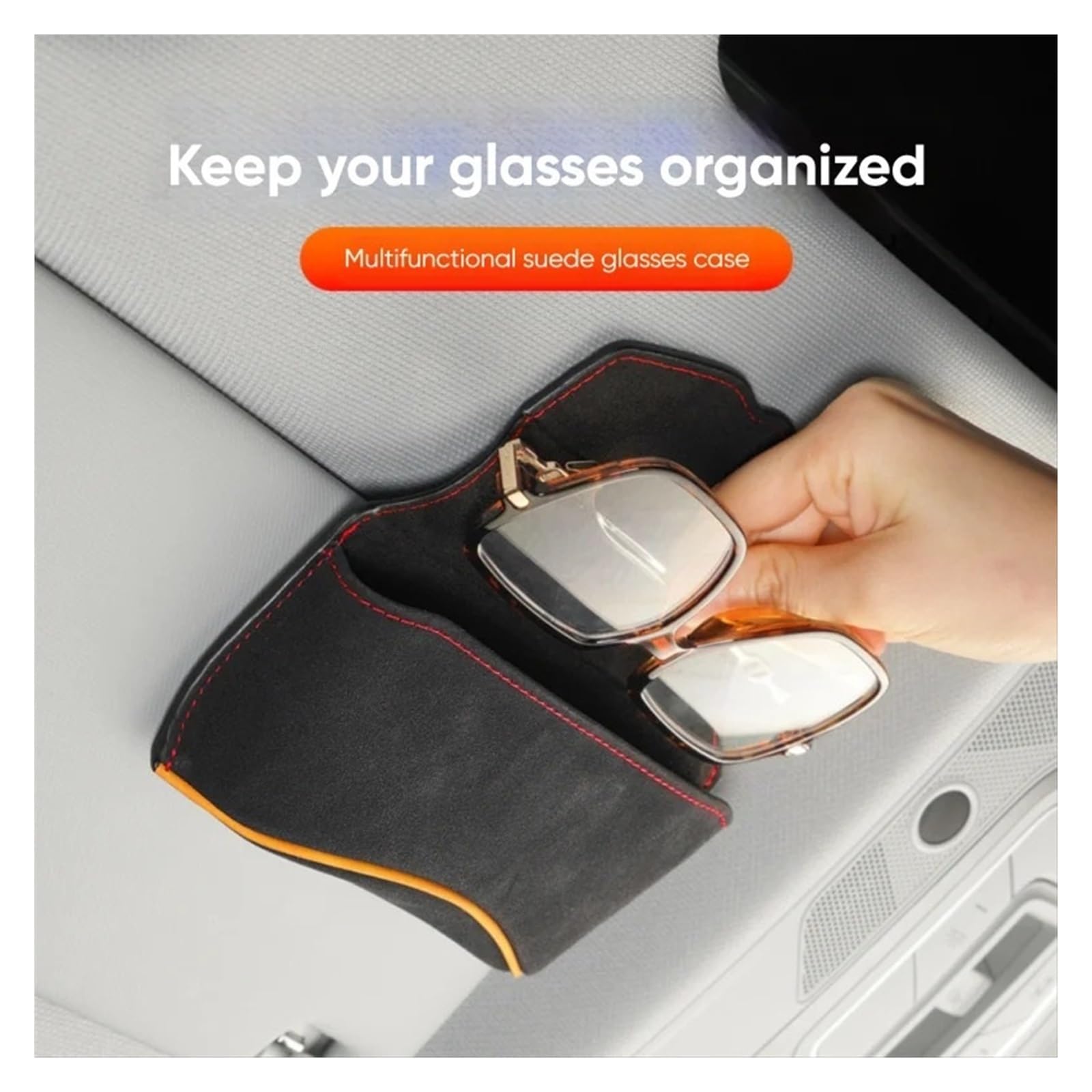 Support Universel Lunettes Auto Étui À Lunettes De Voiture en Daim Organisateur Rangement Boîte pour Pare-Soleil Soleil(Brown)