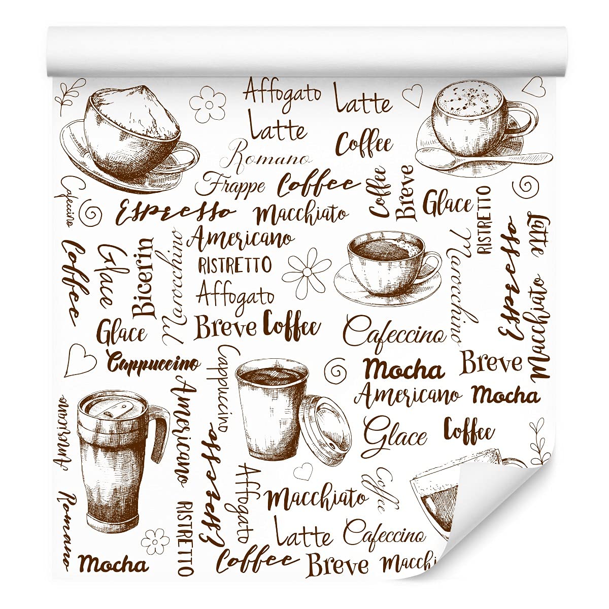 Muralo Tapete 10m Rolle Vlies Tapete Trinken Kaffee Tassen Becher Aufschriften Blumen Vliestapete 1000 x 53cm Wand Tapete Wohnzimmer Schlafzimmer Moderne Wanddeko Wand Dekoration