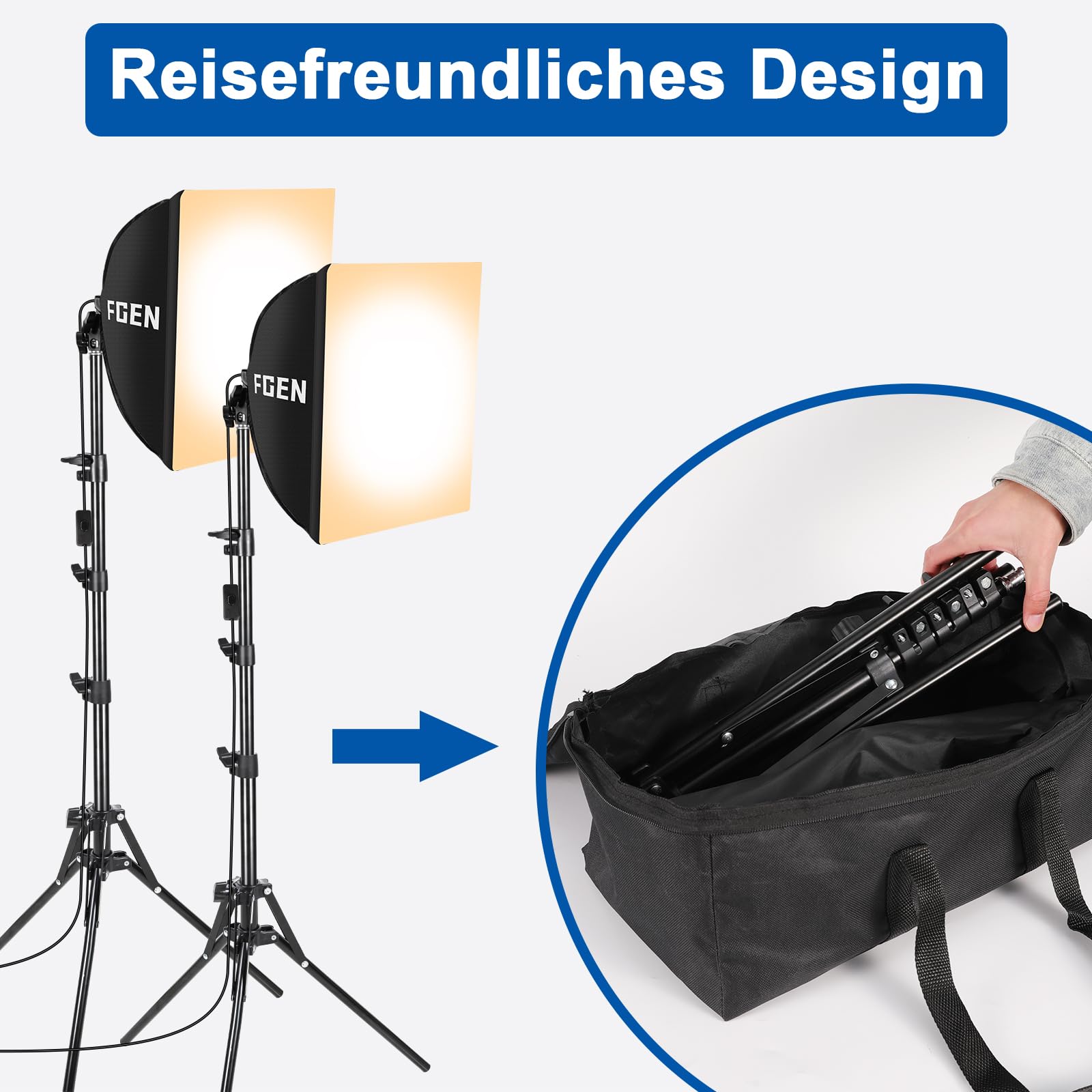 Softbox LED 85W Pilot Regulowany 2700-6400K | Z trzonkiem E27 i statywem 150 cm do portretów, wideo i fotografii produktowej.
