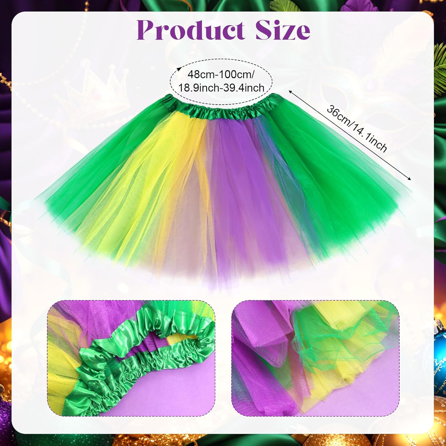 Fumwase 3Pcs Mardi Gras Accessory Set Feather Headband Mask Tutus for Women Halloween Carnival Cosplay Party Adult - Image 3