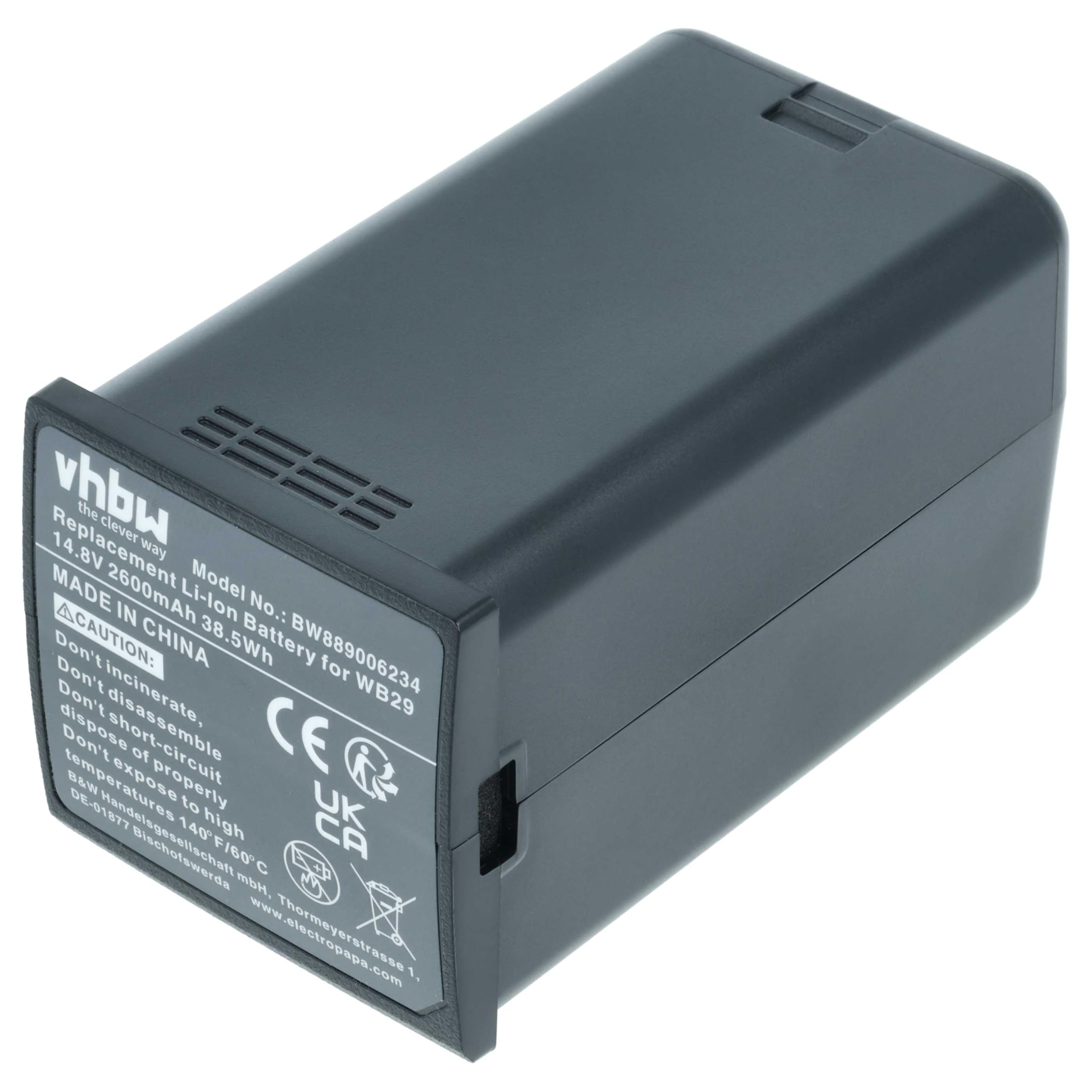 vhbw Akku kompatibel mit Godox WB300P, AD200, AD200pro, AD300 Pro Flash Blitzgerät, Kamera-Blitz (2600 mAh, 14,8 V, Li-Ion)