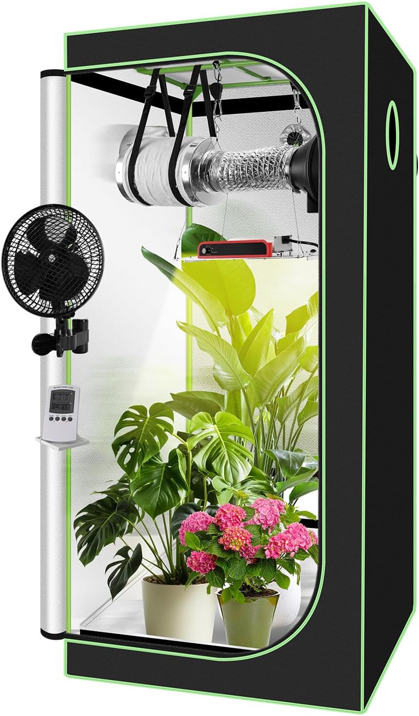 Grow Tent Complete Set 80 x 80 x 160 cm - Indoor Hydroponics Grow Tent with 200 W Foldable LED Lamp Spectrum Ventilation