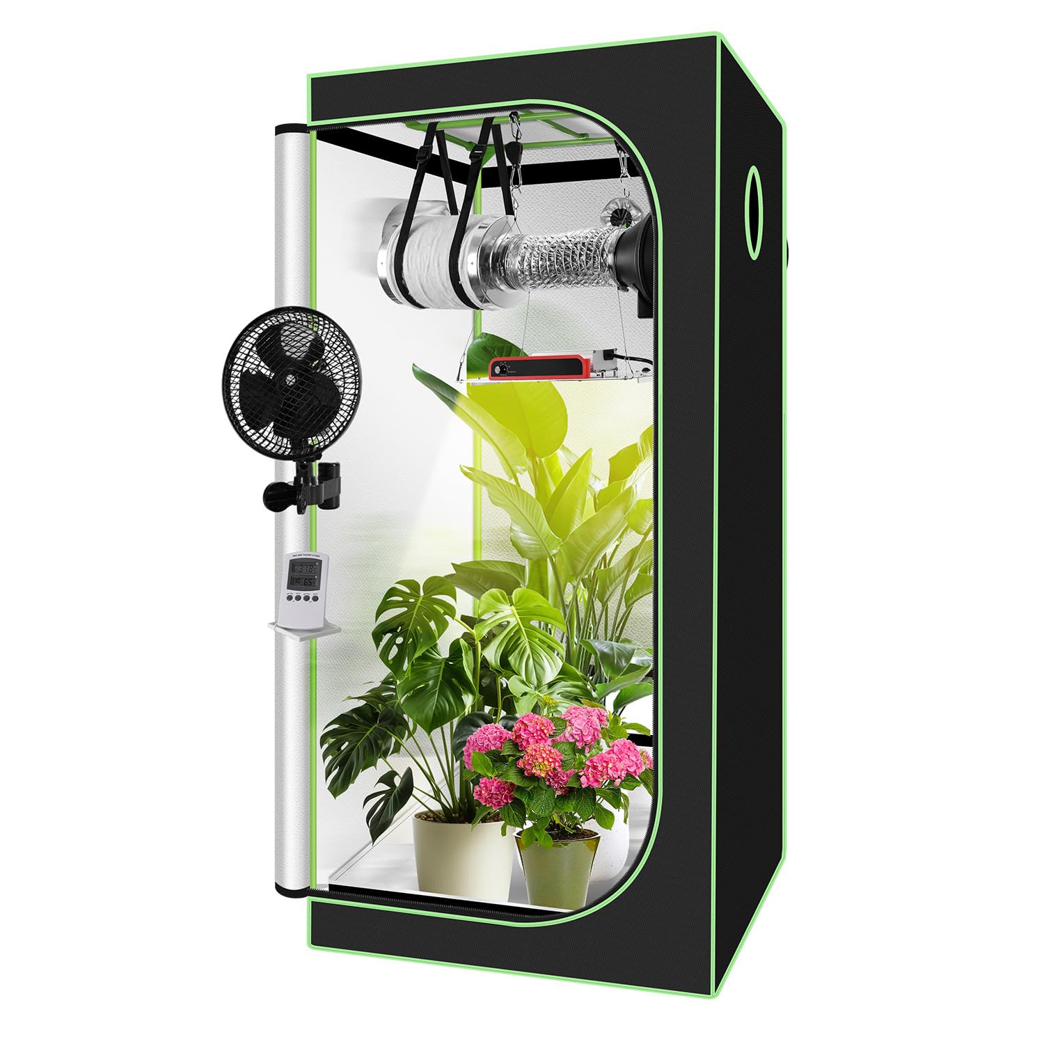 Growzelt Komplettset 80x80x180cm – Indoor Hydroponik Zelt inklusive 240W Faltbarer LED Grow Lampe und Vollspektrum Belüftungssystem
