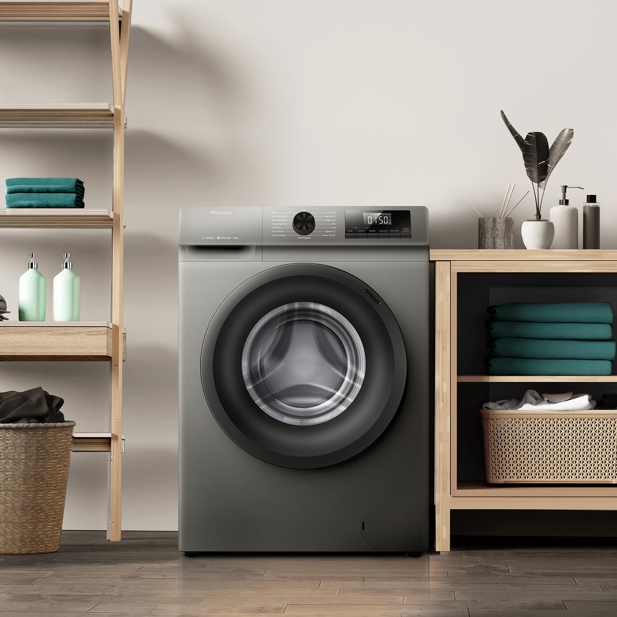 Hisense WF1Q8041BT – Lavatrice 8 kg, Classe A‑20%, Steam Wash, Motore Inverter, Programma Rapido 15’, Drum Clean, Partenza Ritardata, Display LED, Hygiene Guard, Alta Sostenibilità