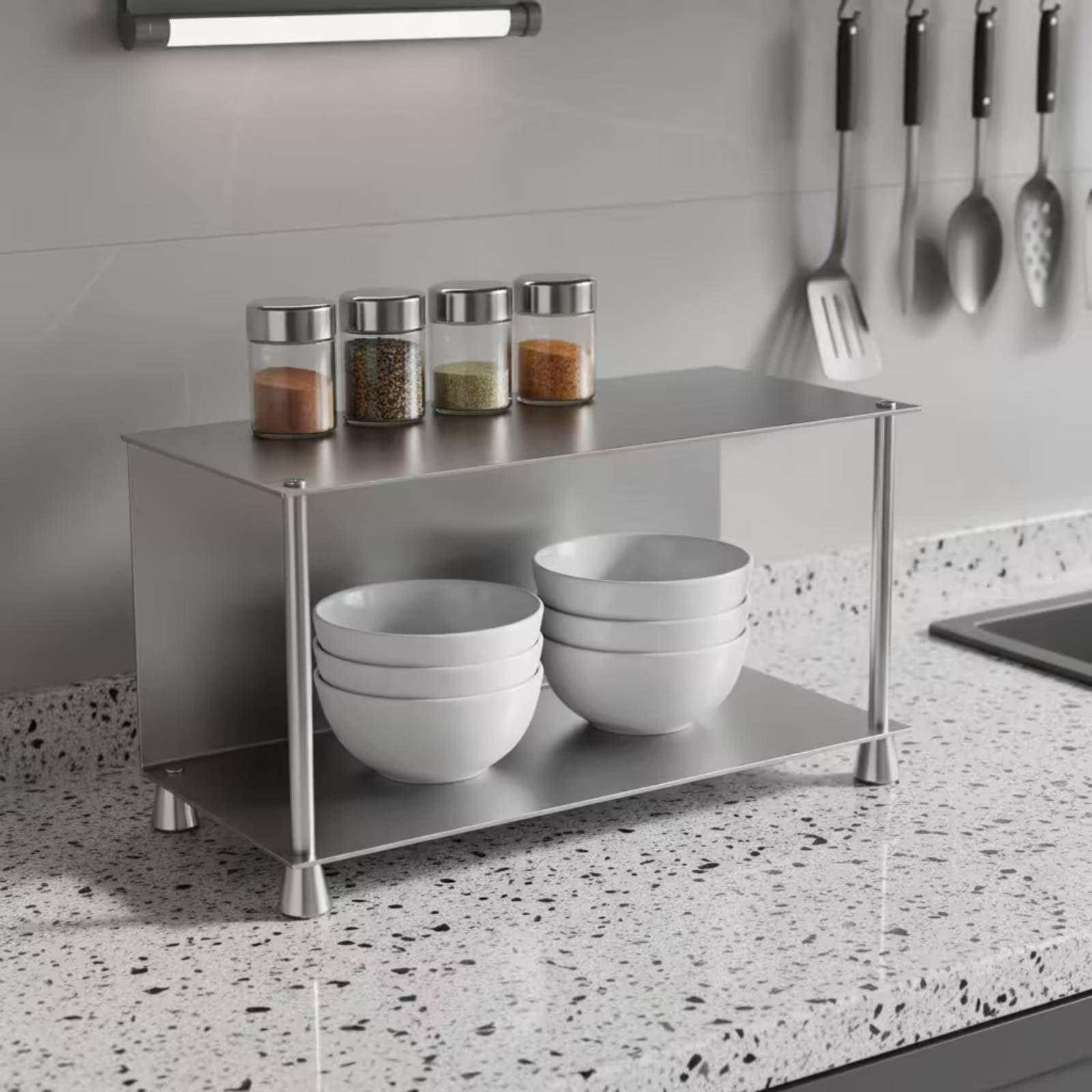 Almacenamiento de Cocina Organizador Repisa Soporte Aprovecha Altura con E Inferior Acero Inoxidable Anticorrosión Pies Estables Fácil de