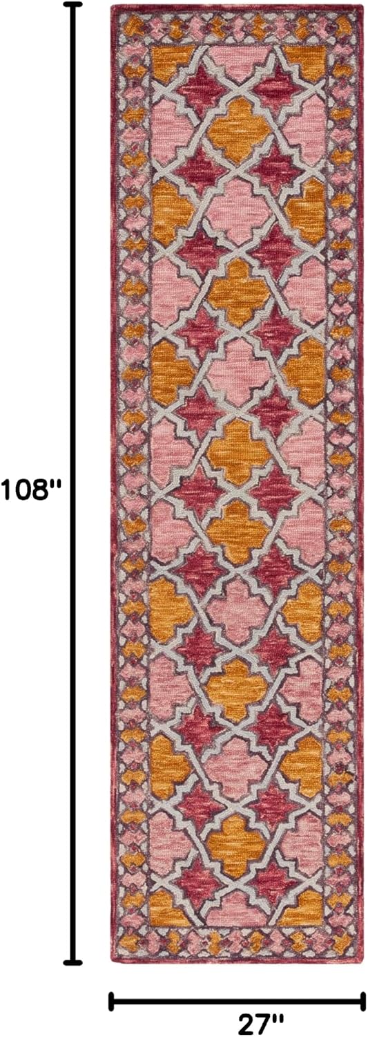SAFAVIEH Aspen Collection Runner Rug - 2'3" x 9', Pink & Yellow, Handmade Boho Wool, Ideal for High Traffic Areas in Living Room, Bedroom (APN121U)