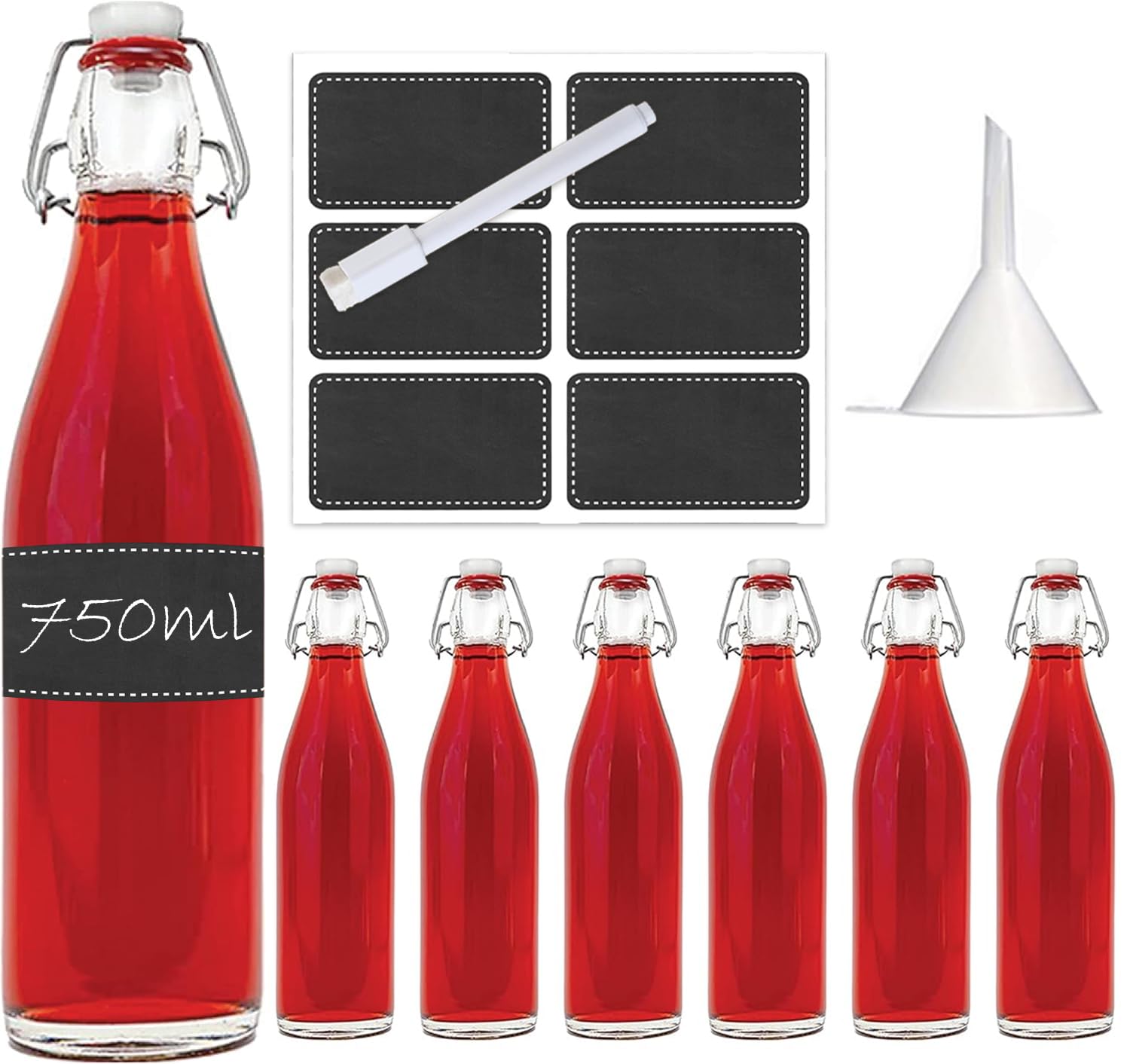 2, 4, 6 or 10 x 750 ml flip-top bottle, clip-lock bottle, empty glass bottles with swing top, wine bottle, liquor bottle, vinegar/oil glass bottle 0.75 litre from Slkfactory, Glass, White, Pack of 6