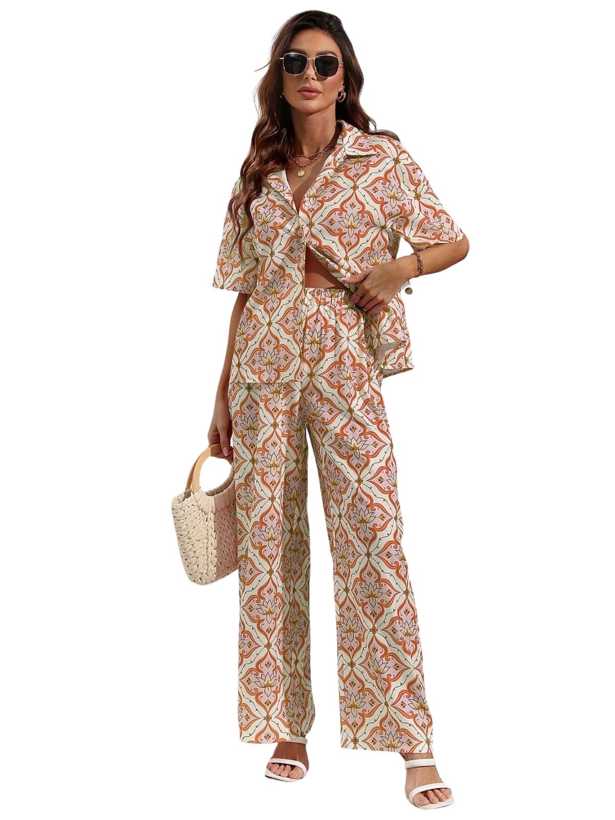 Leriya Fashion Rayon Kurta Set For Women || Ethnic Co Ord Set || Printed Kurti Pant Set For Girls || Casual Kurti Set || Co Ord Kurta Set For Women | Wear Kurta Set For Women (Xx-Large, Orange)