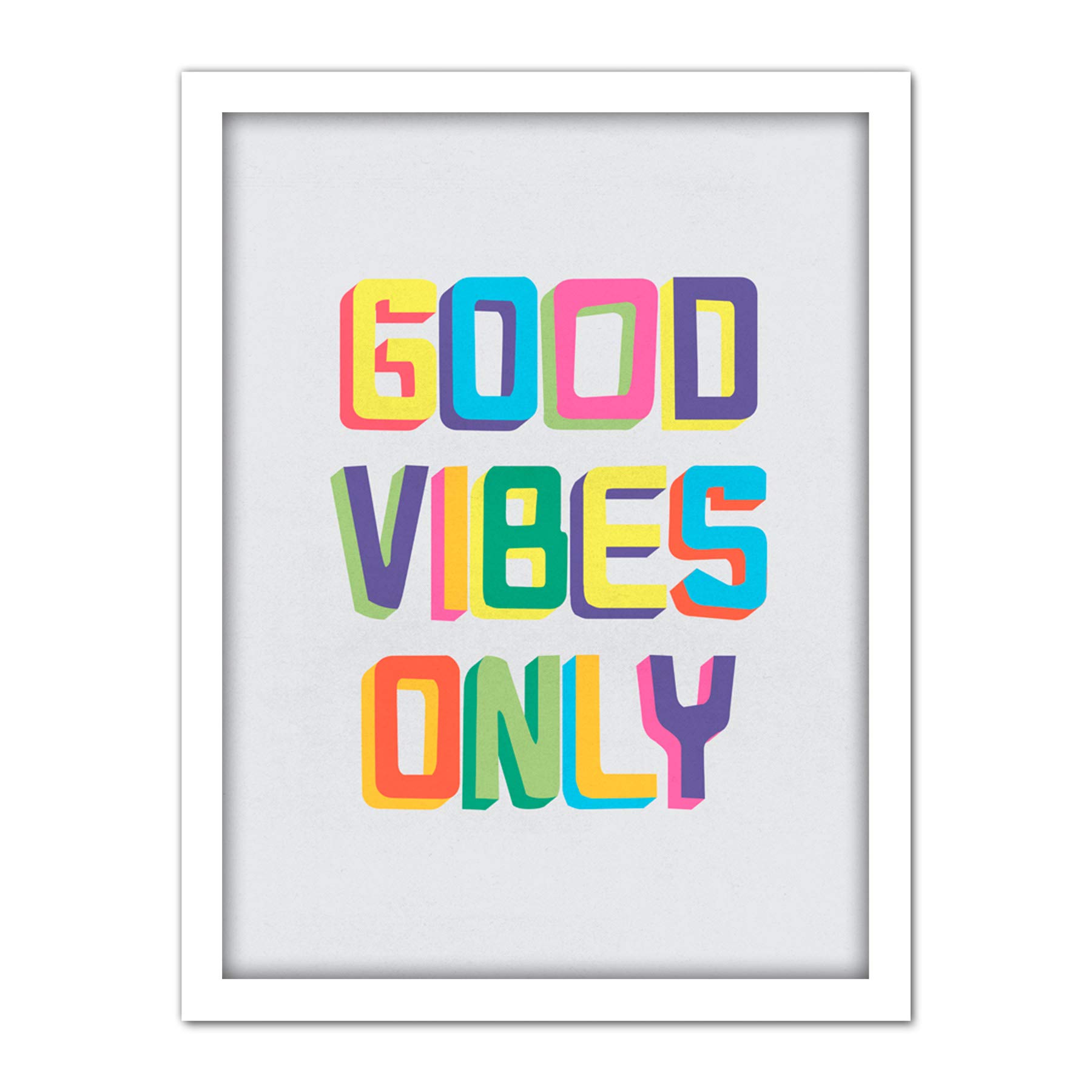 Wee Blue Coo Quote Good Vibes Only Colourful Artwork Framed Wall Art Print 18X24 Inch
