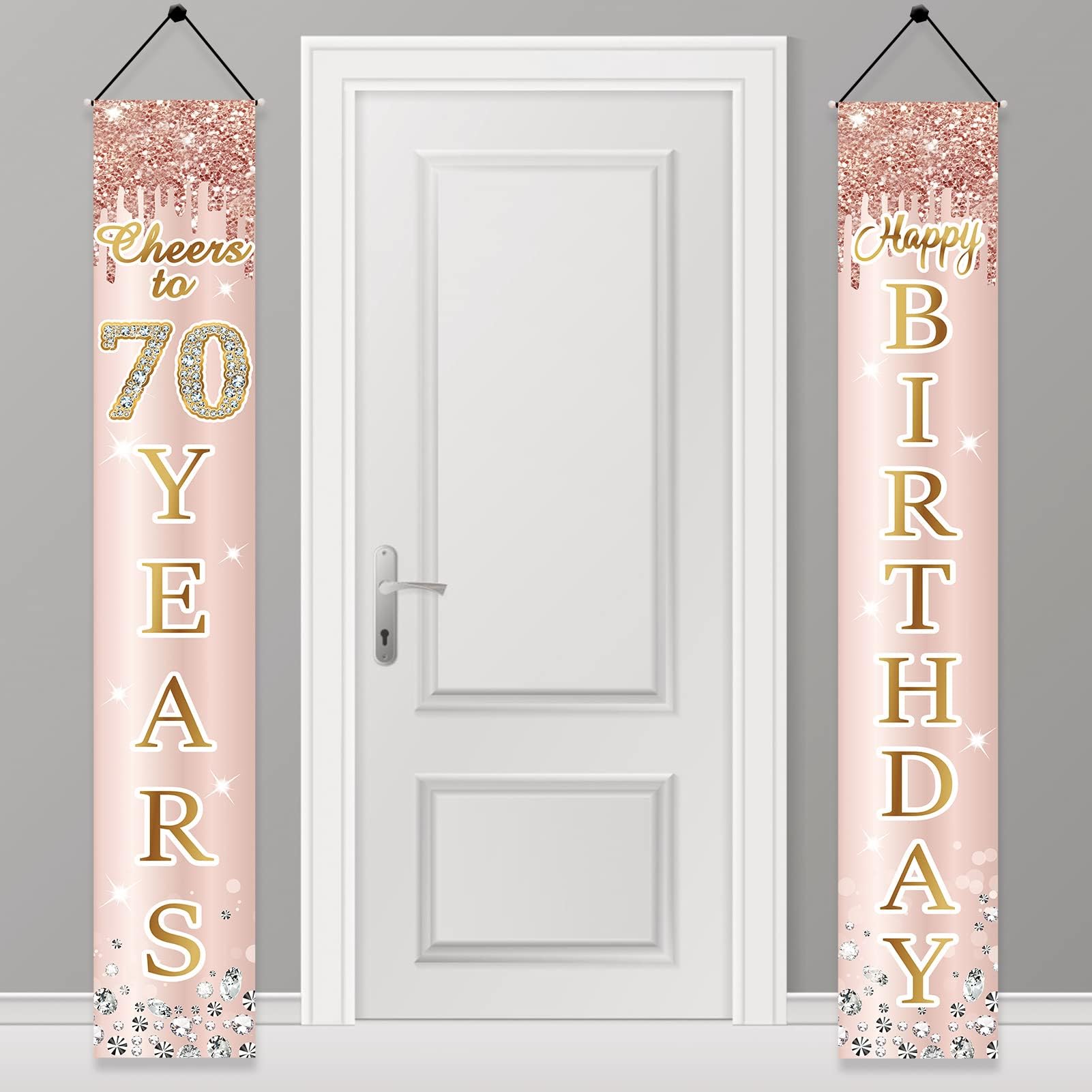 70th Birthday Decorations Cheers to 70 Years Door Banner for Women, Pink Rose Gold 70 Birthday Sign Party Supplies, Happy Seventy Birthday Porch Decor for Outdoor Indoor