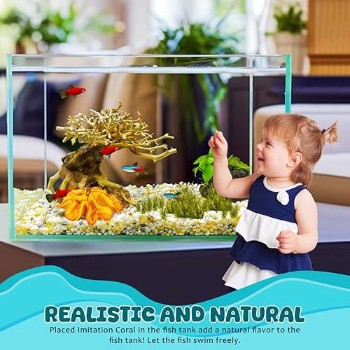 Miniatura 6 de POPETPOP Arrecife de coral artificial para pecera, plantas de acuario naranja de resina para decoración de acuarios, simulación de plantas marinas