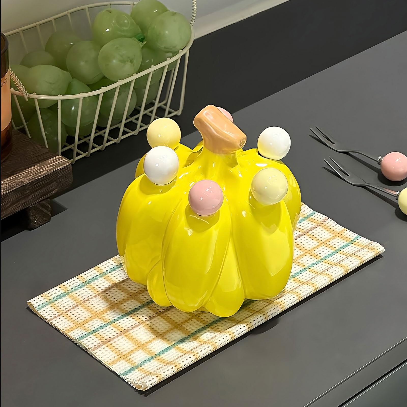 Fourchette à Fruits en Acier Inoxydable Fourchette à Dessert Fourchette à Salade Réutilisables avec Support en Forme de Banane pour Cuisine Sandwich Fromage Fête