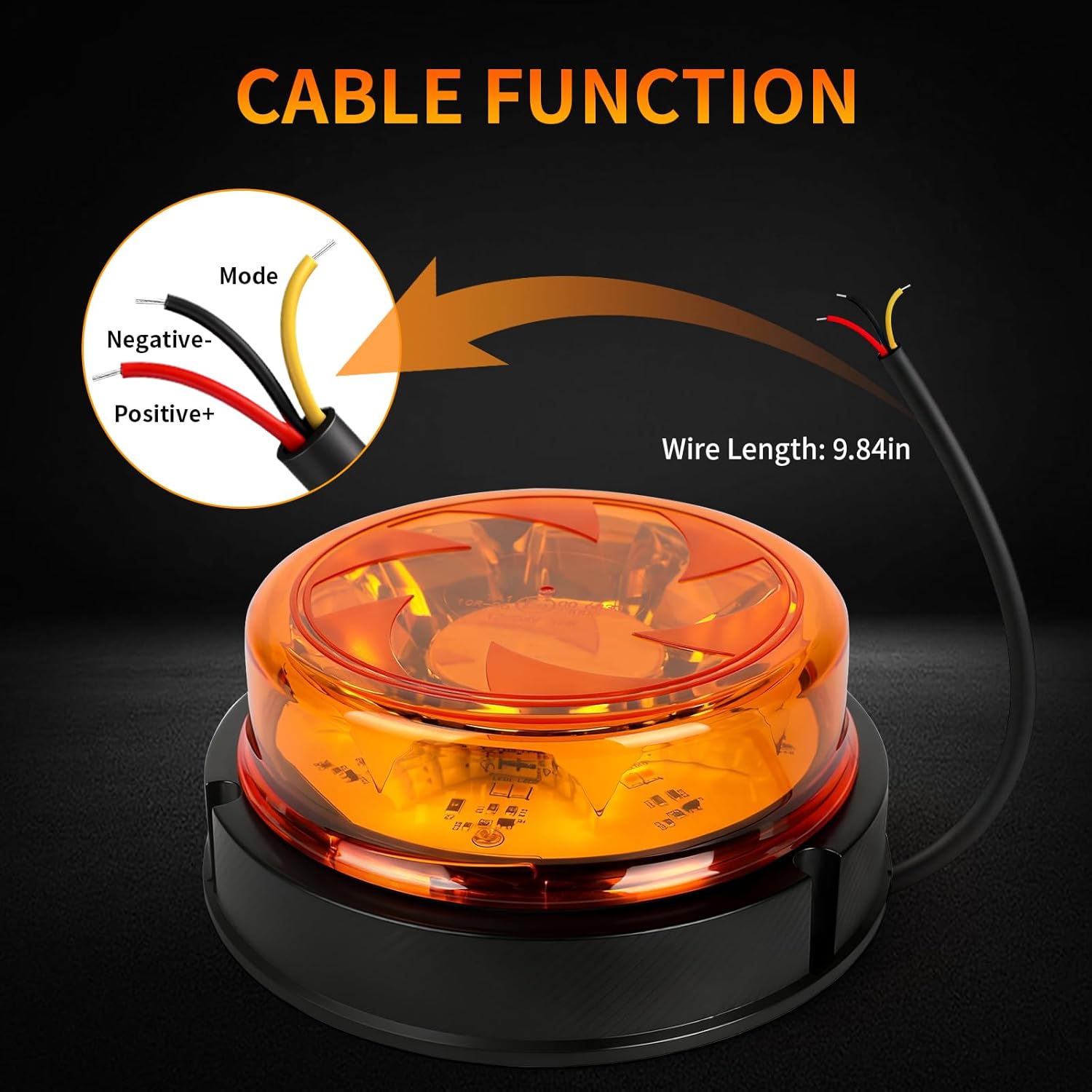 1 Piece Strobe Lights for Trucks with 25 Inside Cables, 12v24v Magnetic Orange Beacon Light 6 Modes for Car Truck UTV SUV Tractor Forklift Trailer, Screw Fixed
