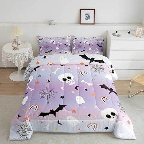 Miniatura 1 de Feelyou Juego de edredón de Halloween, tamaño matrimonial, juego de ropa de cama de calavera de azúcar para niños, niñas, adolescentes, decoración