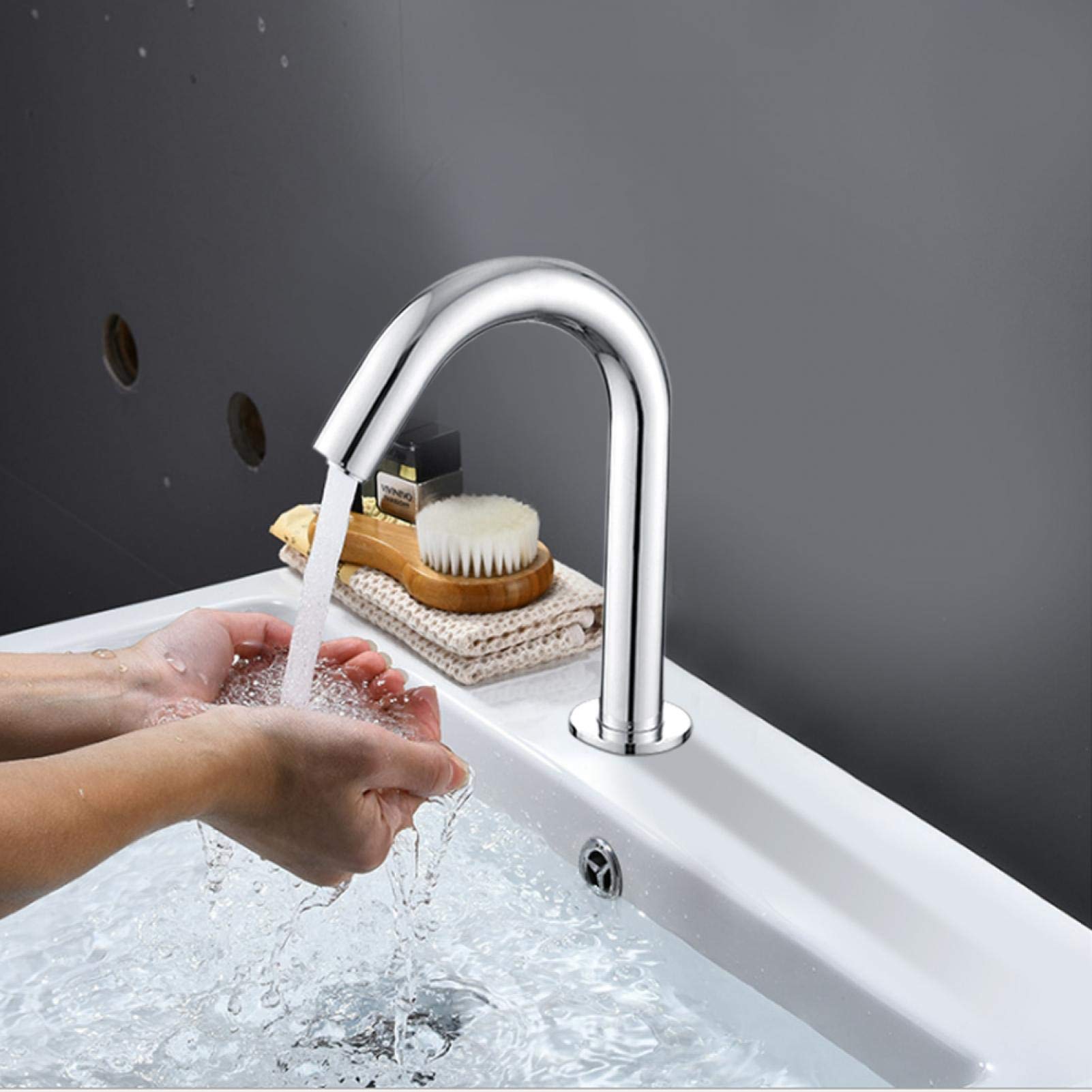 Rubinetto Automatico con Filettatura G1 / 2 Pollici, Rubinetto per Lavabo Intelligente Senza Contatto, Rubinetto Automatico a Infrarossi con Sensore, Acciaio Inossidabile, per Bagno, Servizi(17,5 cm)