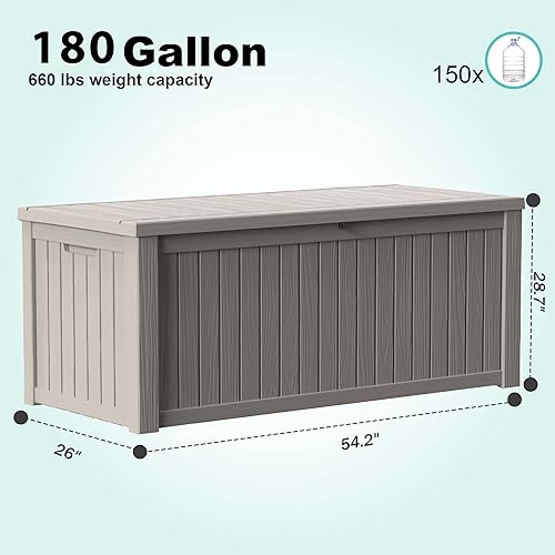 Vista 41 de EasyUp Caja de almacenamiento para exteriores de 230 galones, impermeable, resistente a los rayos UV, con varilla hidráulica, estabilidad reforzada