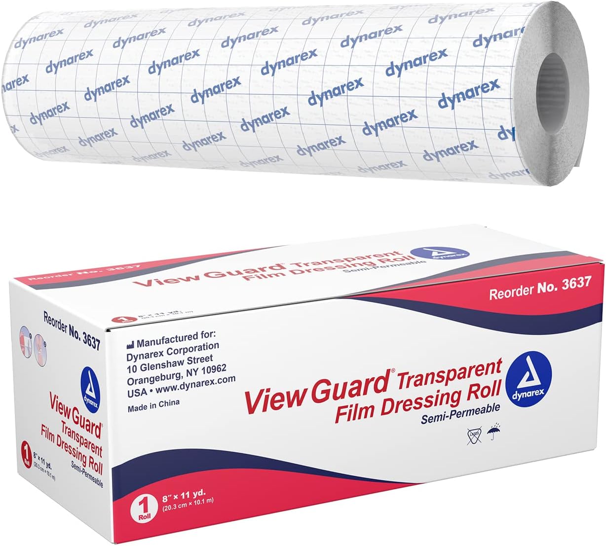 DynarexView Guard Transparent Film Dressing Roll, Non-Sterile Transparent Film Dressing That Protects Minor Wounds and Easily Conforms to Body Contours, 8" x 11 yds., 1 Dressing Roll