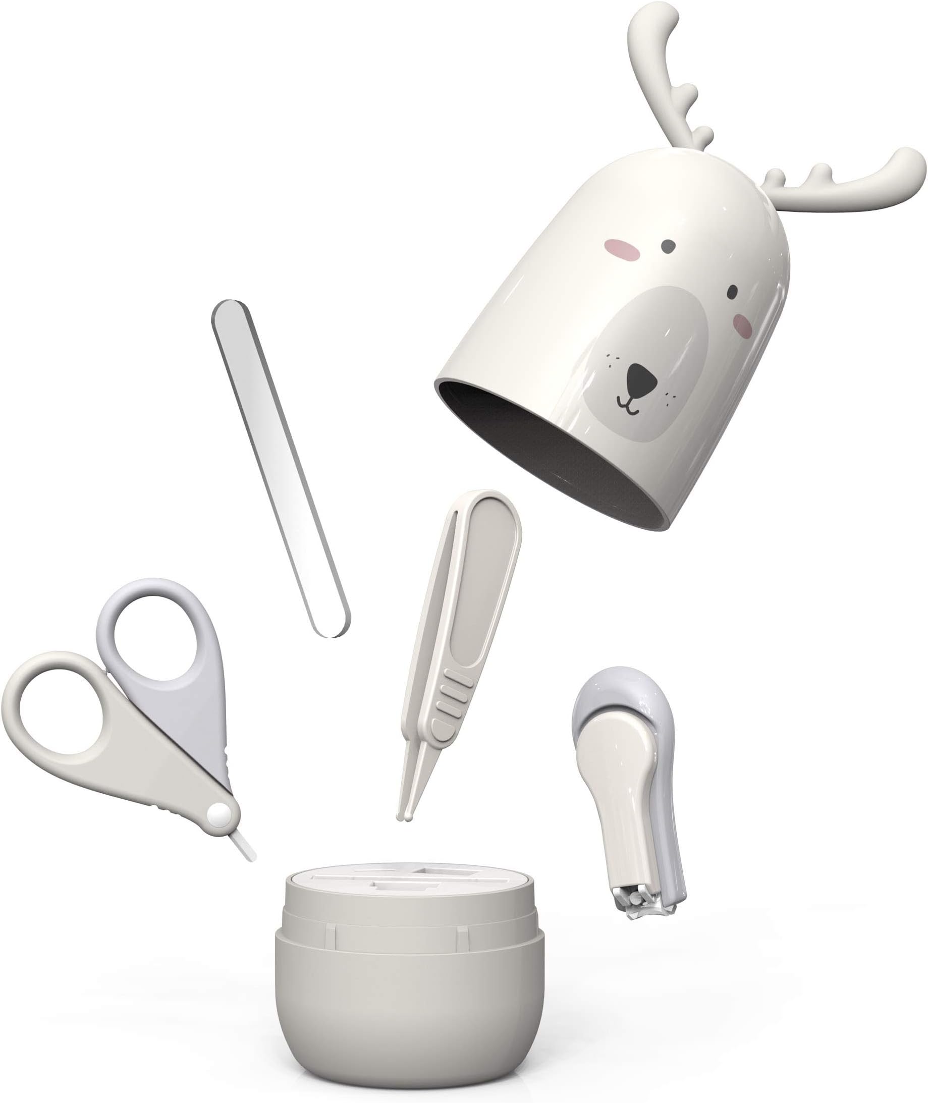 Baby Manicure Set by ARRNEW | 4-in-1 Baby Grooming Kit with Rabbit Case, Baby Nail Clipper, Scissor, File & Tweezer | Baby Nail Care Kit for Newborn, Infant & Toddler (Yellow Grey)