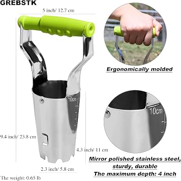 GREBSTK Sturdy Stainless Steel Gardening Bulb Transplanter Tool with Depth Mark and Soil Release Handle for Planting Bulbs