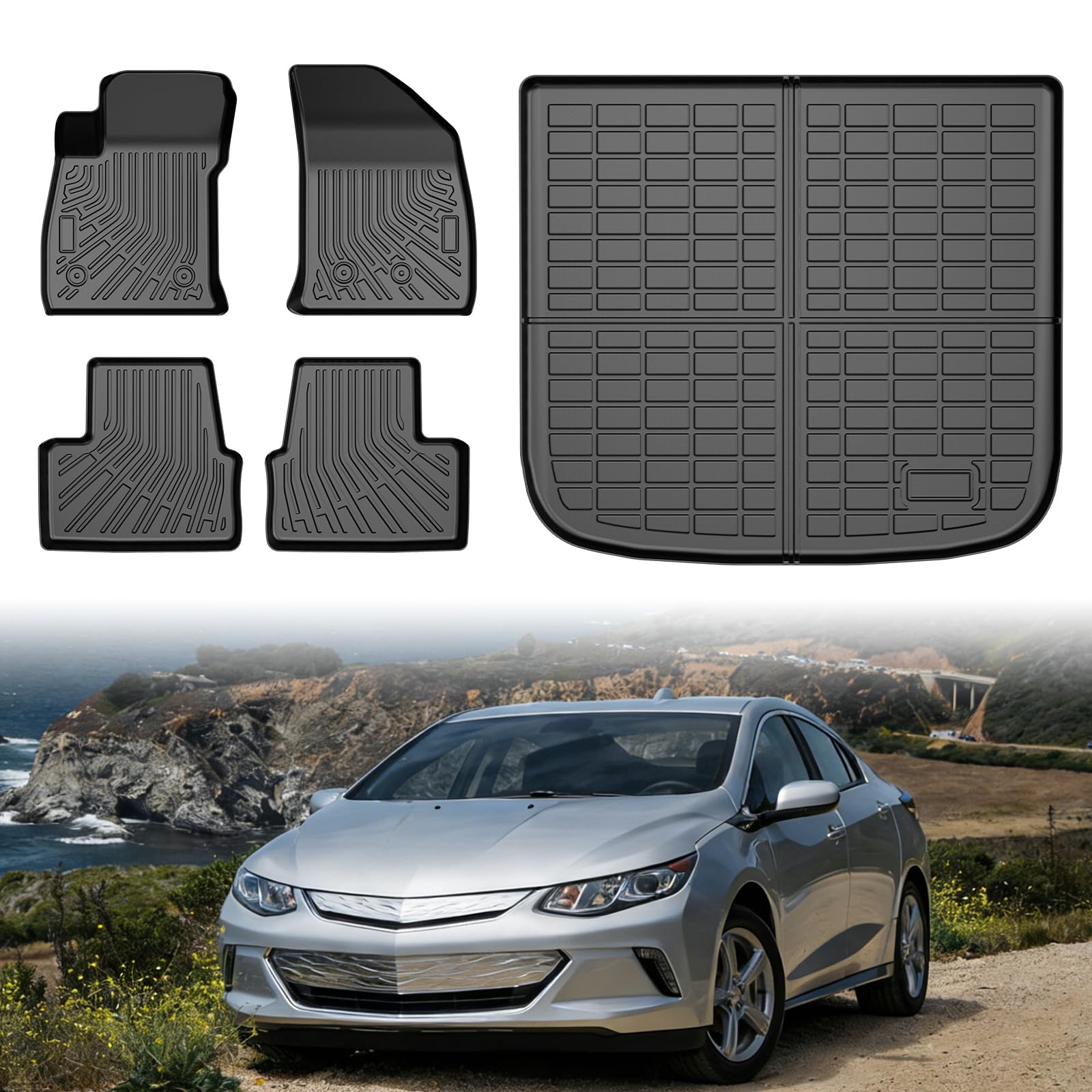 Volt Floor Mats - Car Mats for Chevy Volt 2016-2019, All Weather Floor Mats and Cargo Liner for Volt Accessories, Heavy Duty Rubber Mats, Car Accessories