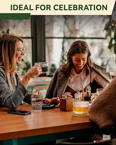Miniatura 9 de Juego de 4 tazas de café de vidrio vintage, recipientes de avena con tapas y cucharas de bambú, tazas de té transparentes de 14 onzas para bebidas