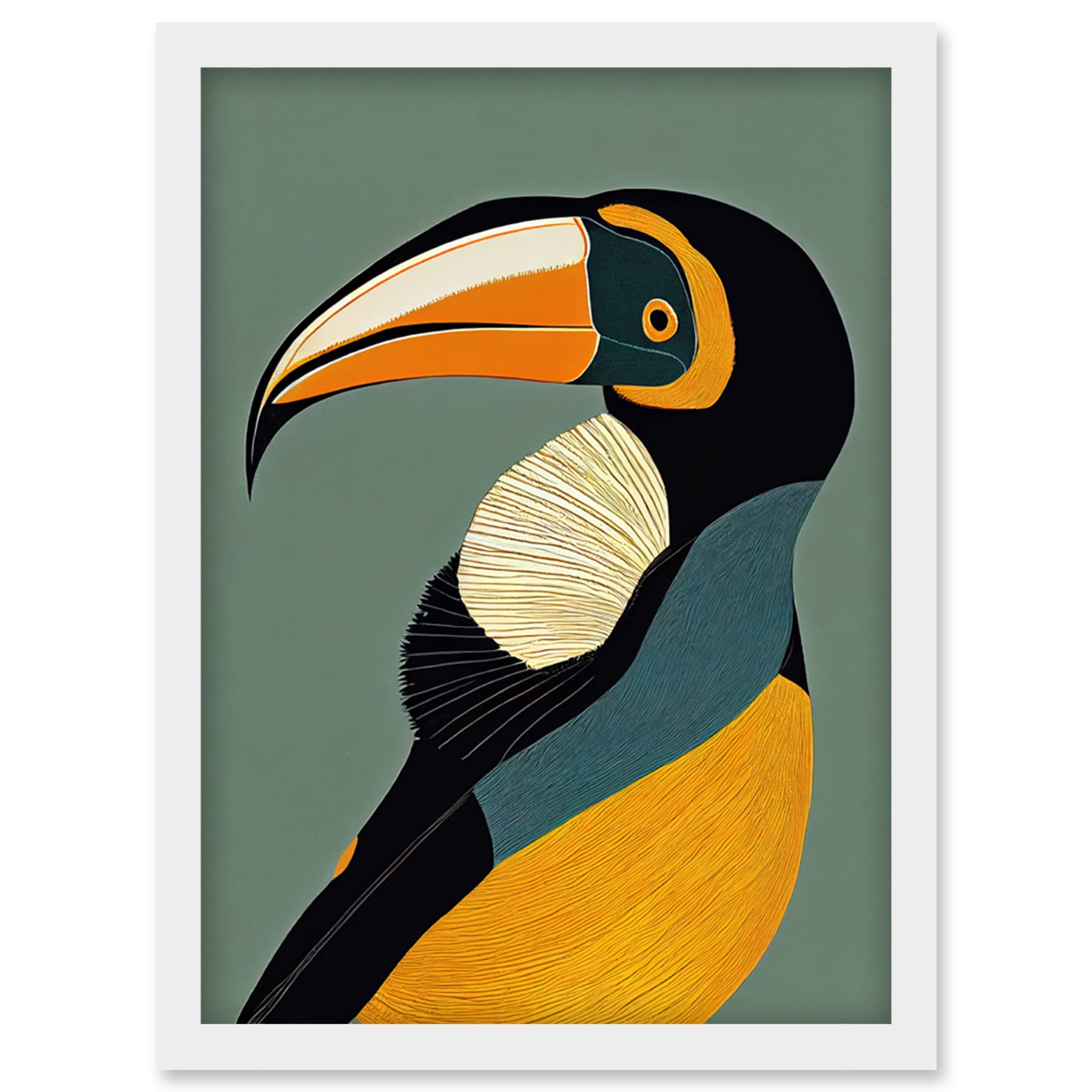 Wee Blue Coo Keel Billed Toucan Bird Portrait Vintage Illustration Artwork Framed Wall Art Print A4