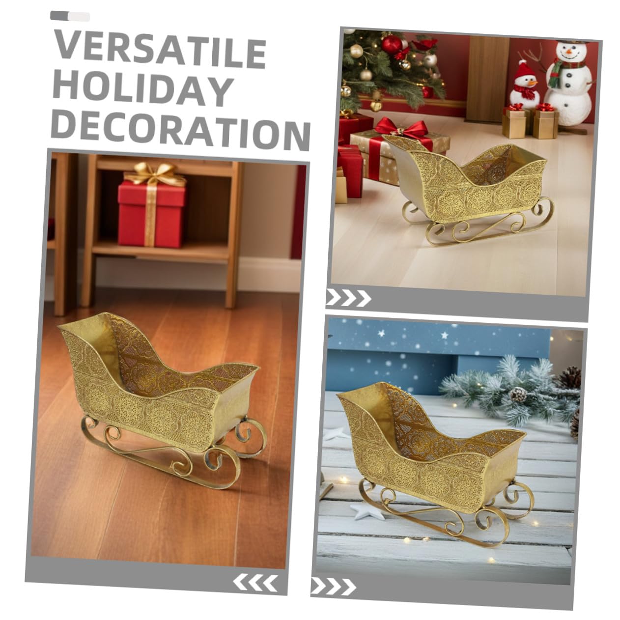 Alipis Weihnachtliche Schlittendekoration aus Eisen Goldener Kleiner Schlitten als Süßer Bonbonhalter und Tischzentrum für Festliche Weihnachtsfeiern und Schreibtische