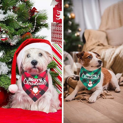 Miniatura 5 de Pañuelos para perros de Navidad clásicos a cuadros reversibles para perro, bufanda para mascotas, baberos triangulares para perros pequeños,
