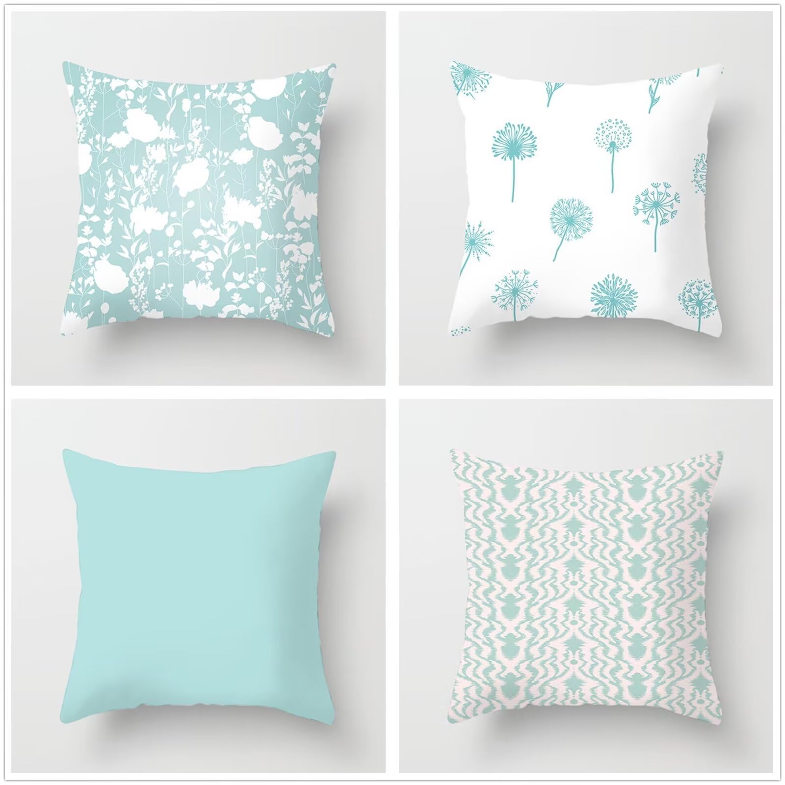 Kissenbezug Weihnachten 4er Set Quadratisch Doppelseitig Leinen Weihnachtskissenbezug 60x60cm einfaches Cyan Christmas Decorations,für Sofa Schlafzimmer Wohnzimmer Balkon Dekokissen P1-290