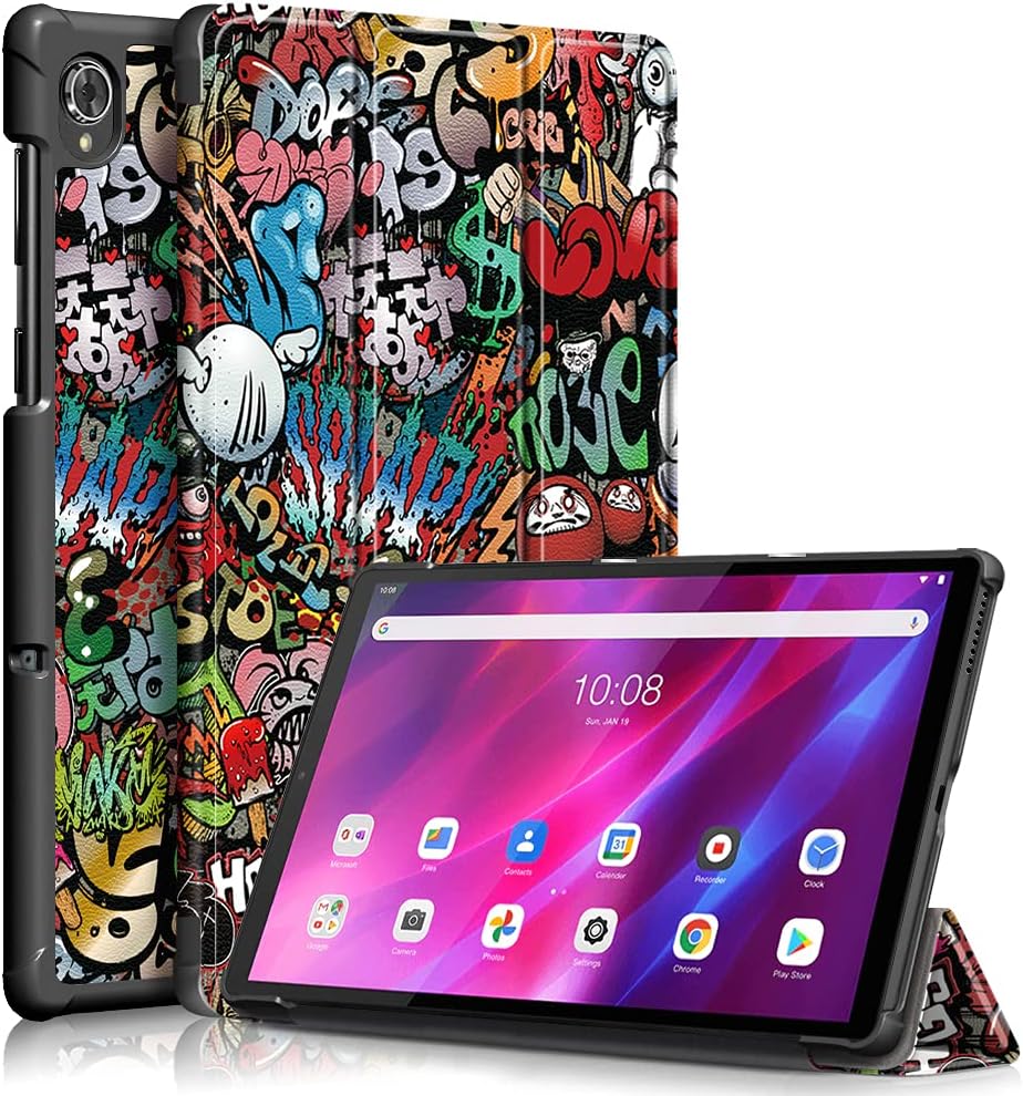 Gylint Case for Lenovo Tab K10 2021, Folding Folio Ultra-Thin PU Leather Stand Case Cover for Lenovo Tab K10 2021 TB-X6C6 / M10 Plus (2nd Gen) TB-X606F TB-X606X 10.3" Tablet Graffiti
