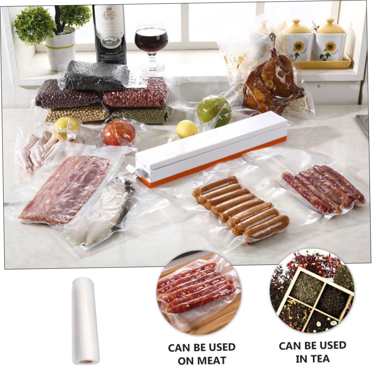 Sosoport 2Rolls Food Grade Vacuum Sealer Wrap Bags Air Isolating Design for Microwave and Refrigerator Each for Food Storage