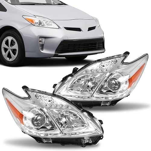 Headlight Assembly Fit for 2012-2015 Toyota Prius Chrome Housing Clear