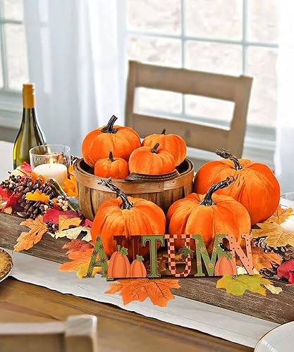 Miniatura 5 de DearHouse Juego de 7 calabazas artificiales para cosecha, otoño, varios tamaños, decoración de calabaza, calabazas grandes de terciopelo para otoño,
