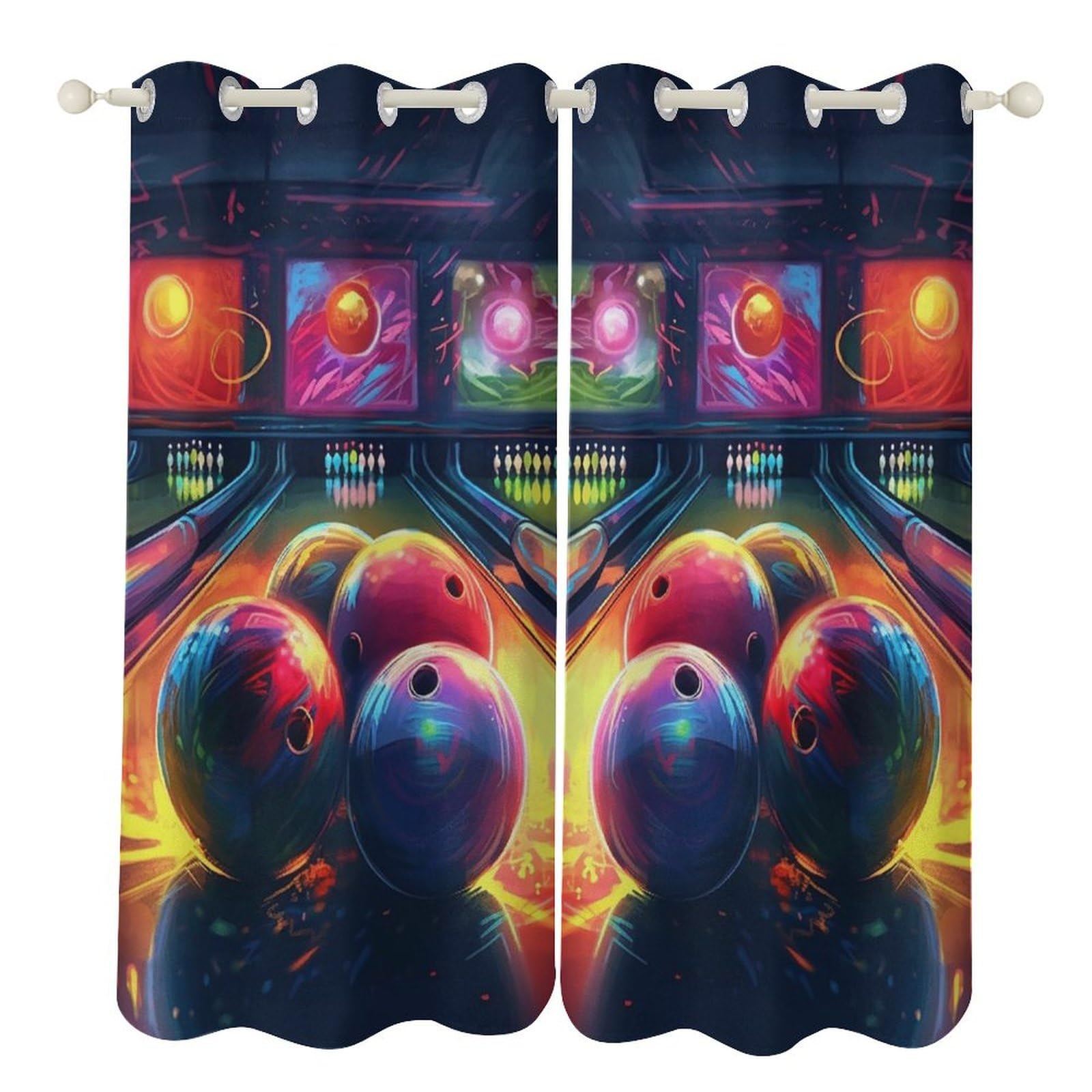 Rideaux occultants bowling bleu marine lot de 2 avec œillets pour salon