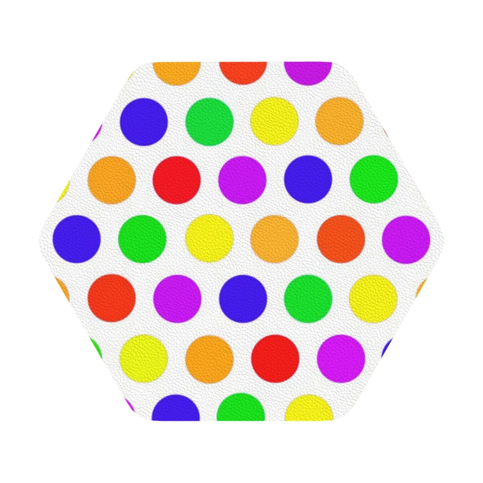 Beautiful Polka Dot PU Leather Coasters Set of 6 Hexagon Drink Coasters