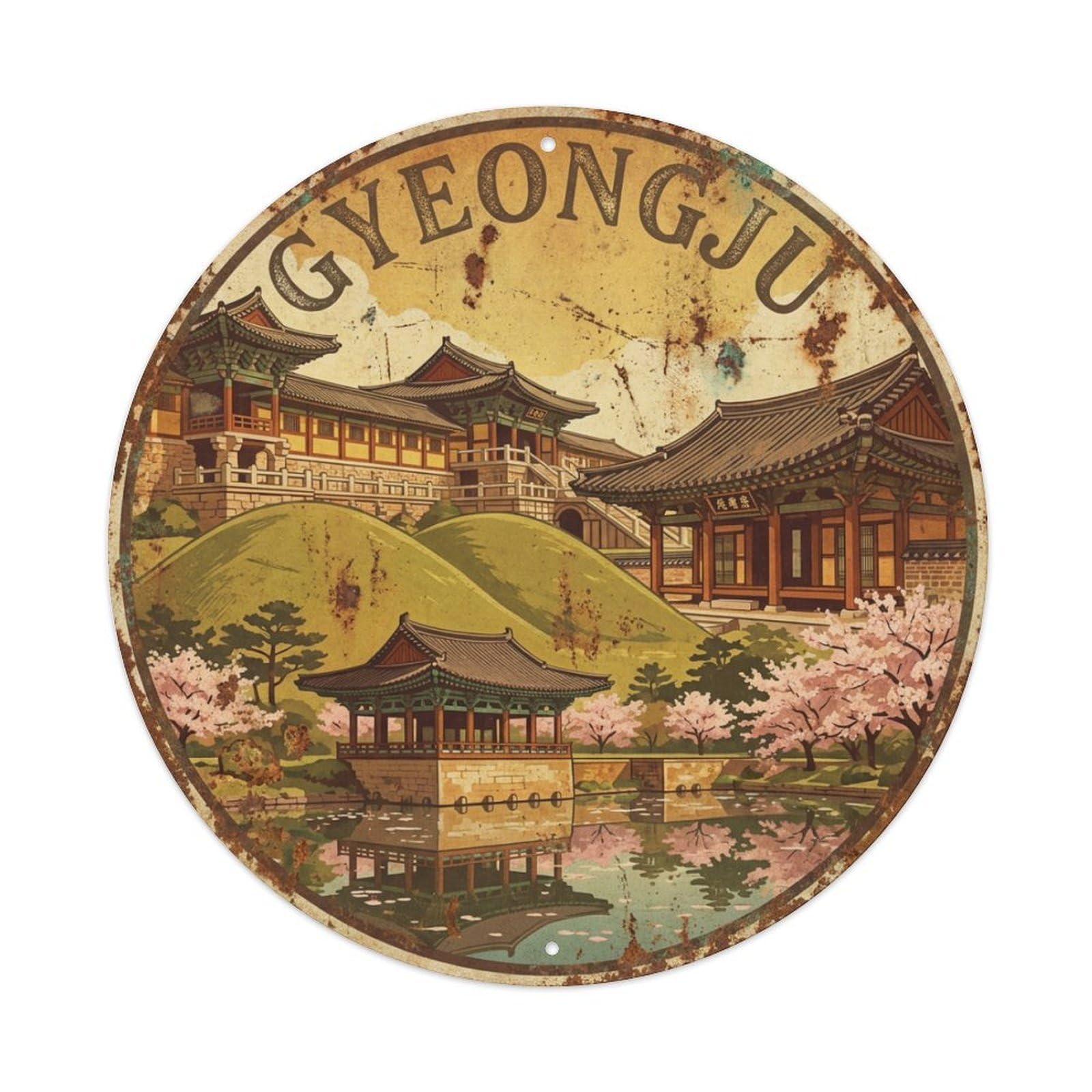 Este 8X8inch Style South Korea Vintage Travel Gyeongju Metal Tin Sign