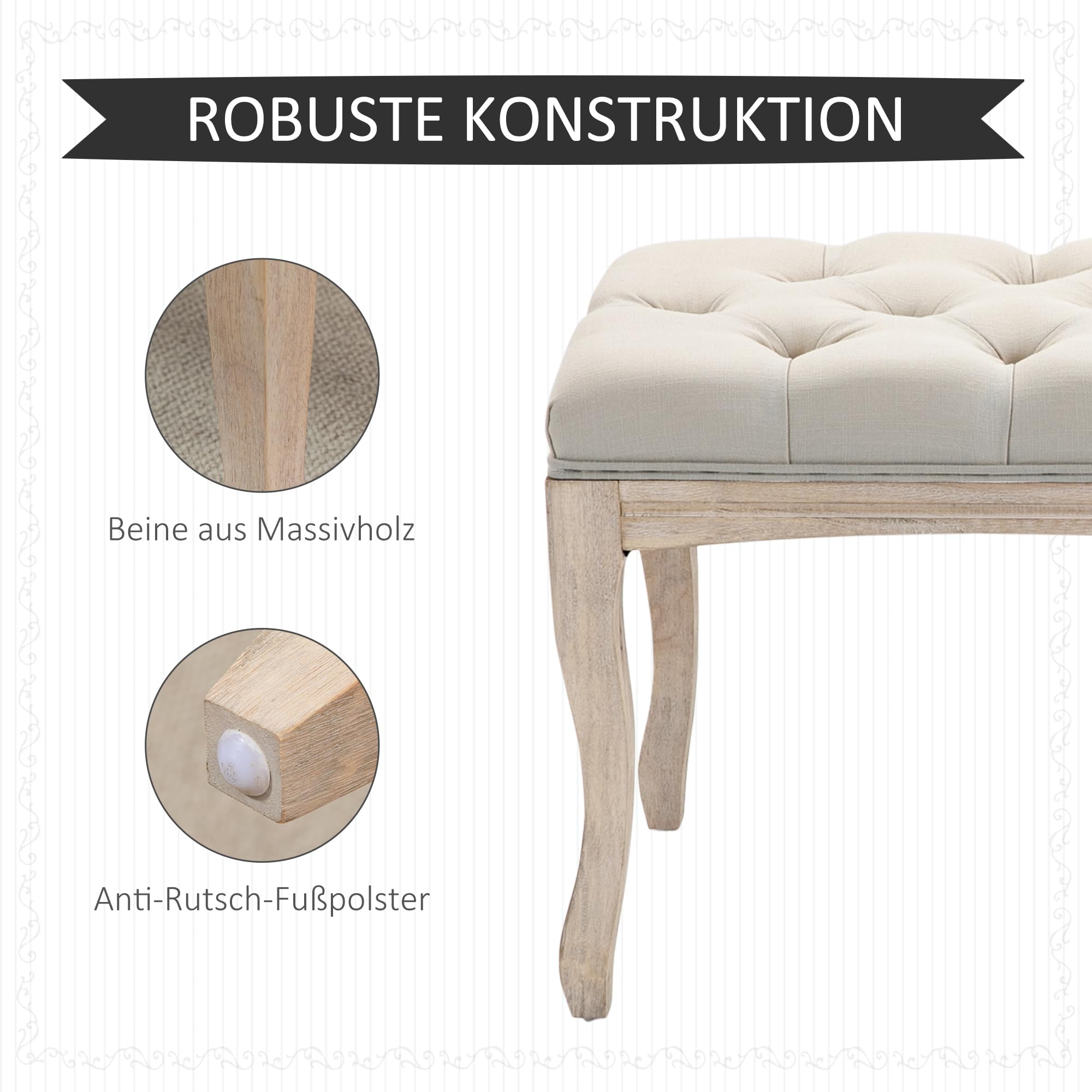 HOMCOM Sitzbank Polsterbank mit Leinen-Bezug für Flur 110 x 40 x 48cm Beige