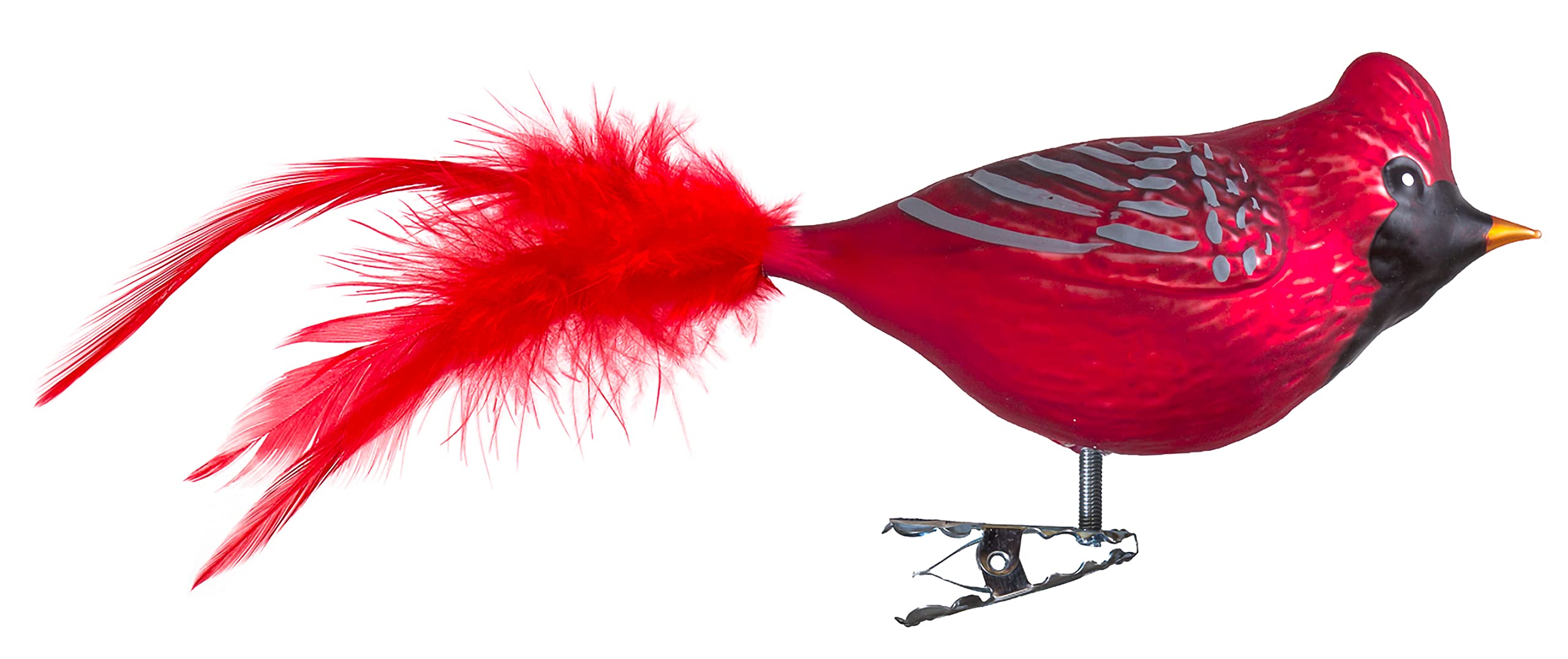 Birds of Glass Glass Bird, Red Cardinal with Natural Feathers | Glass Decoration Made in Germany from Own Production | Decorative Bird with Clip, Glass Bird, Real Lauscha Christmas Tree Decoration, fo