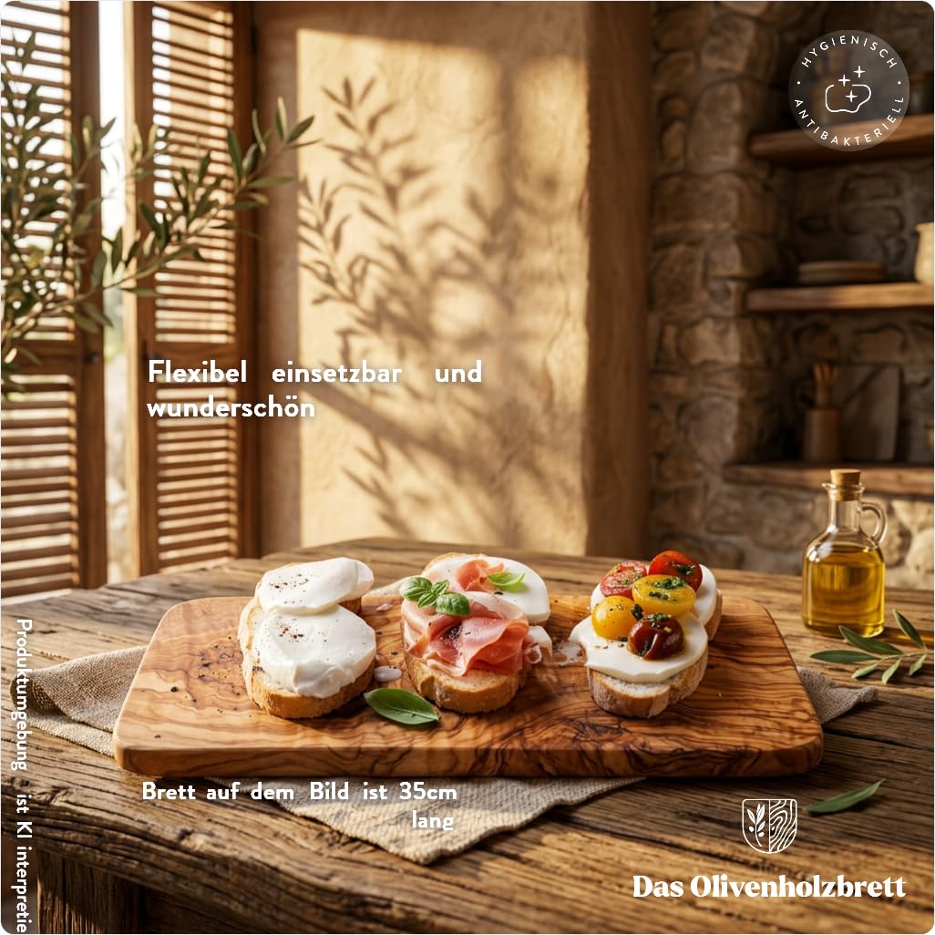 DAS OLIVENHOLZBRETT Tabla de cortar rectangular de madera de olivo / Tabla de desayuno de madera/tabla de desayuno/tabla de desayuno/tabla de aperitivos de madera de olivo / 30 cm x 17 cm x 2 cm